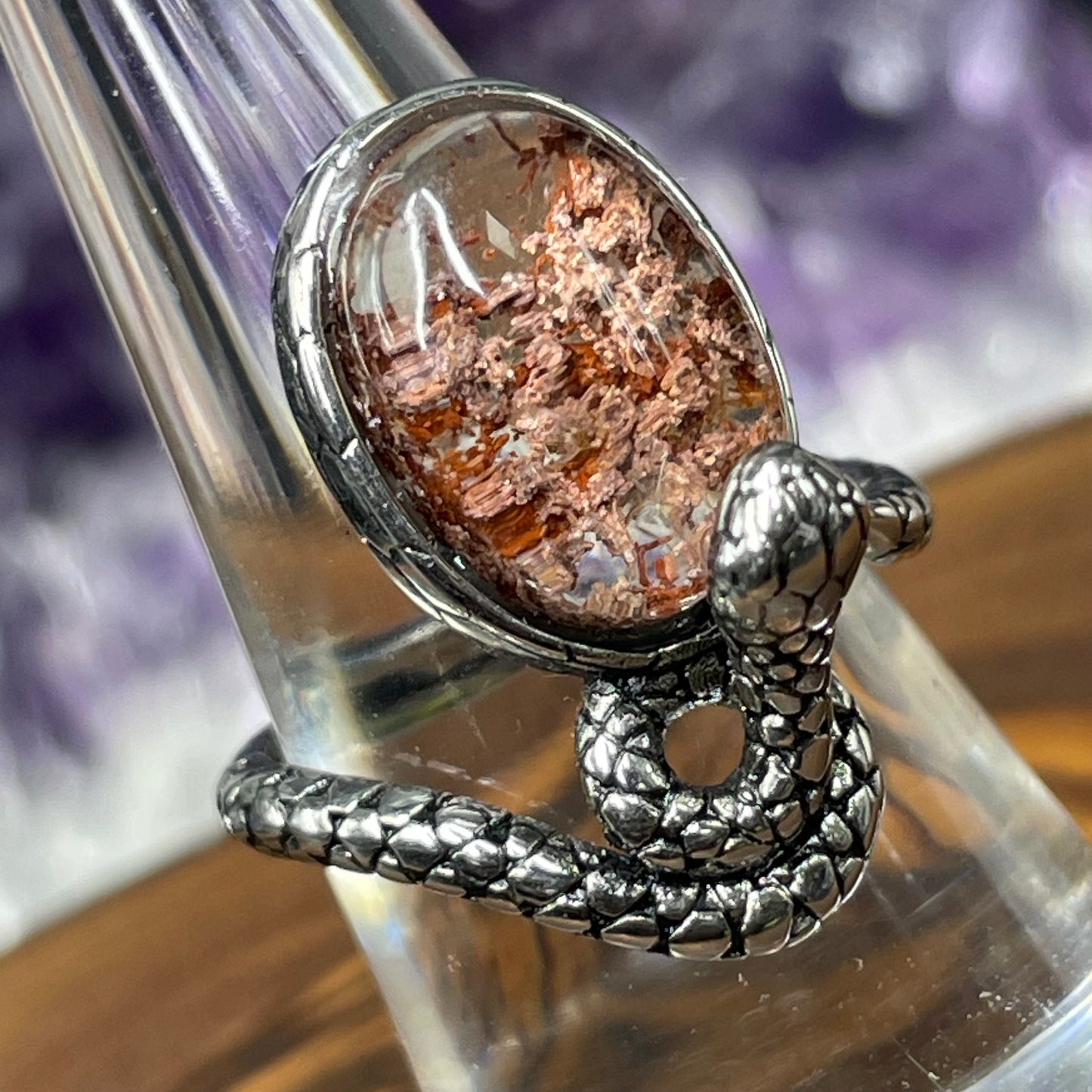 Adjustable Garden Quartz Crystal Silver Plated Snake Ring