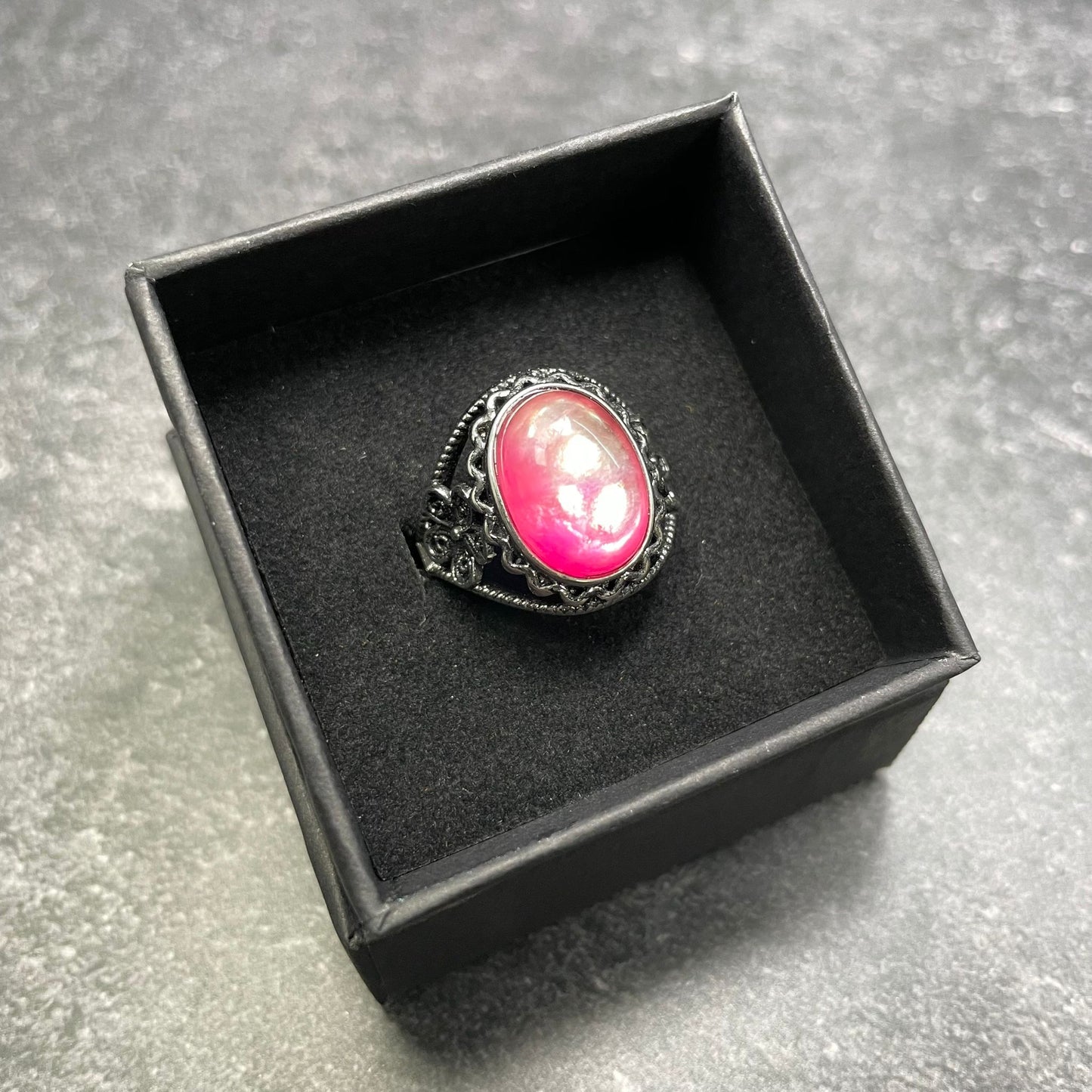 Adjustable Pink Mica Crystal Silver Plated Ring