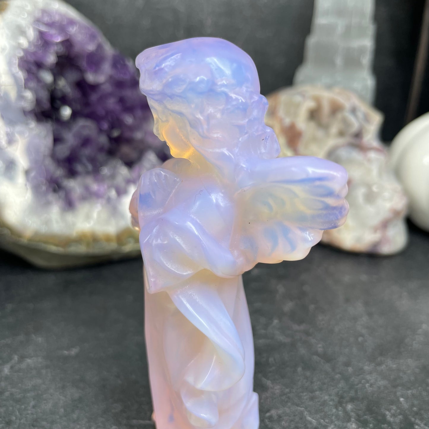 Pink Opalite Praying Angel Crystal Carving