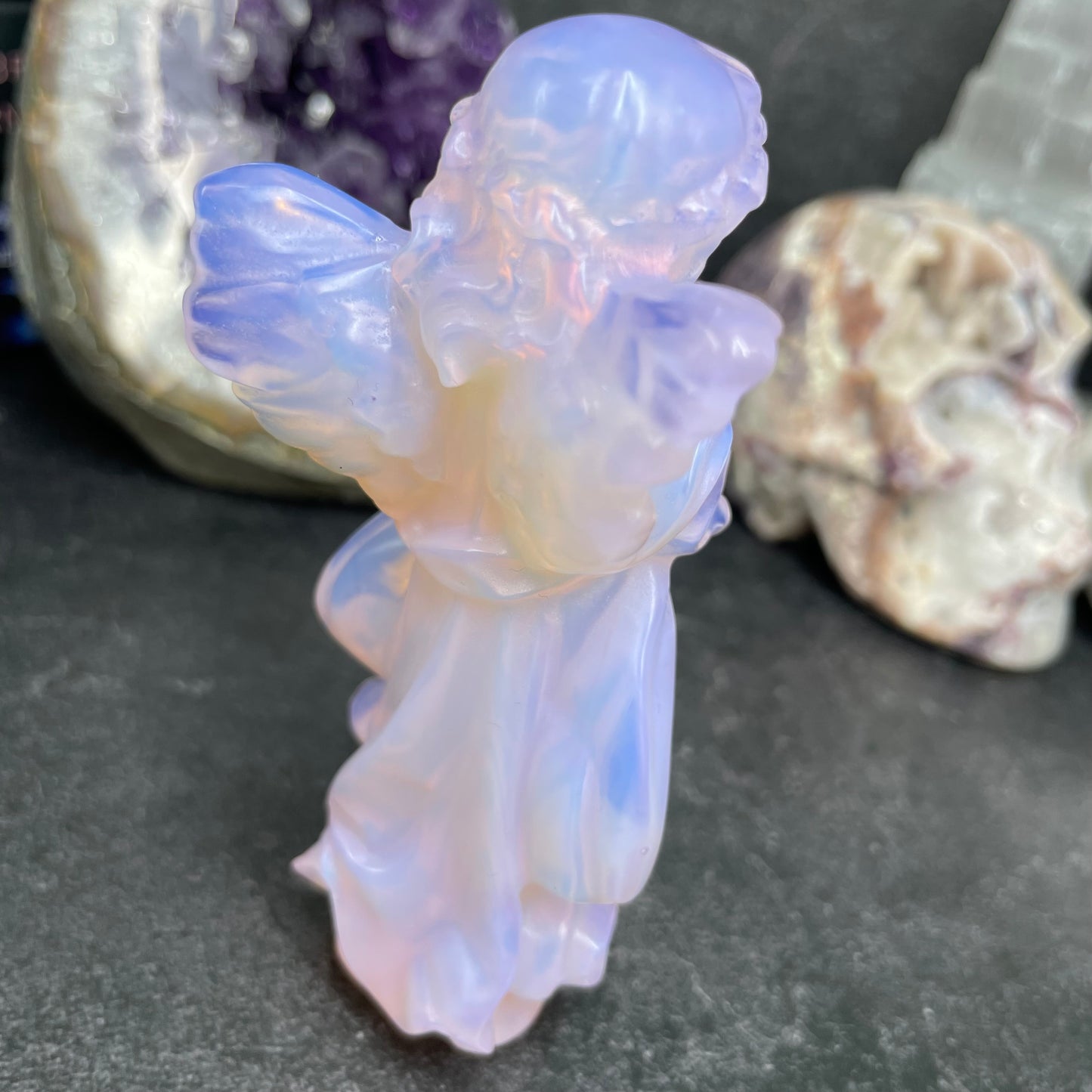 Pink Opalite Praying Angel Crystal Carving