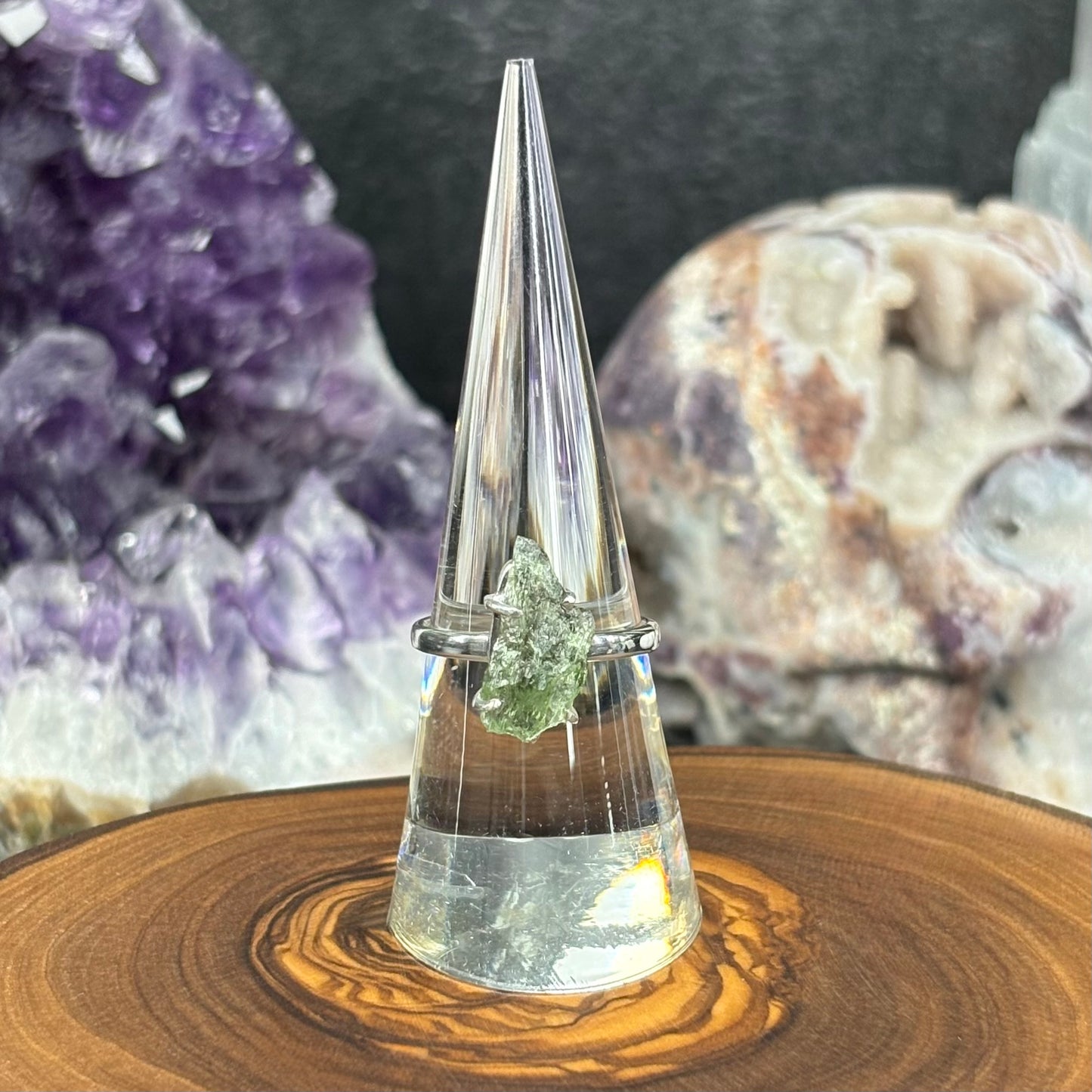 Moldavite Crystal 925 Sterling Silver Ring - UK Size N.5