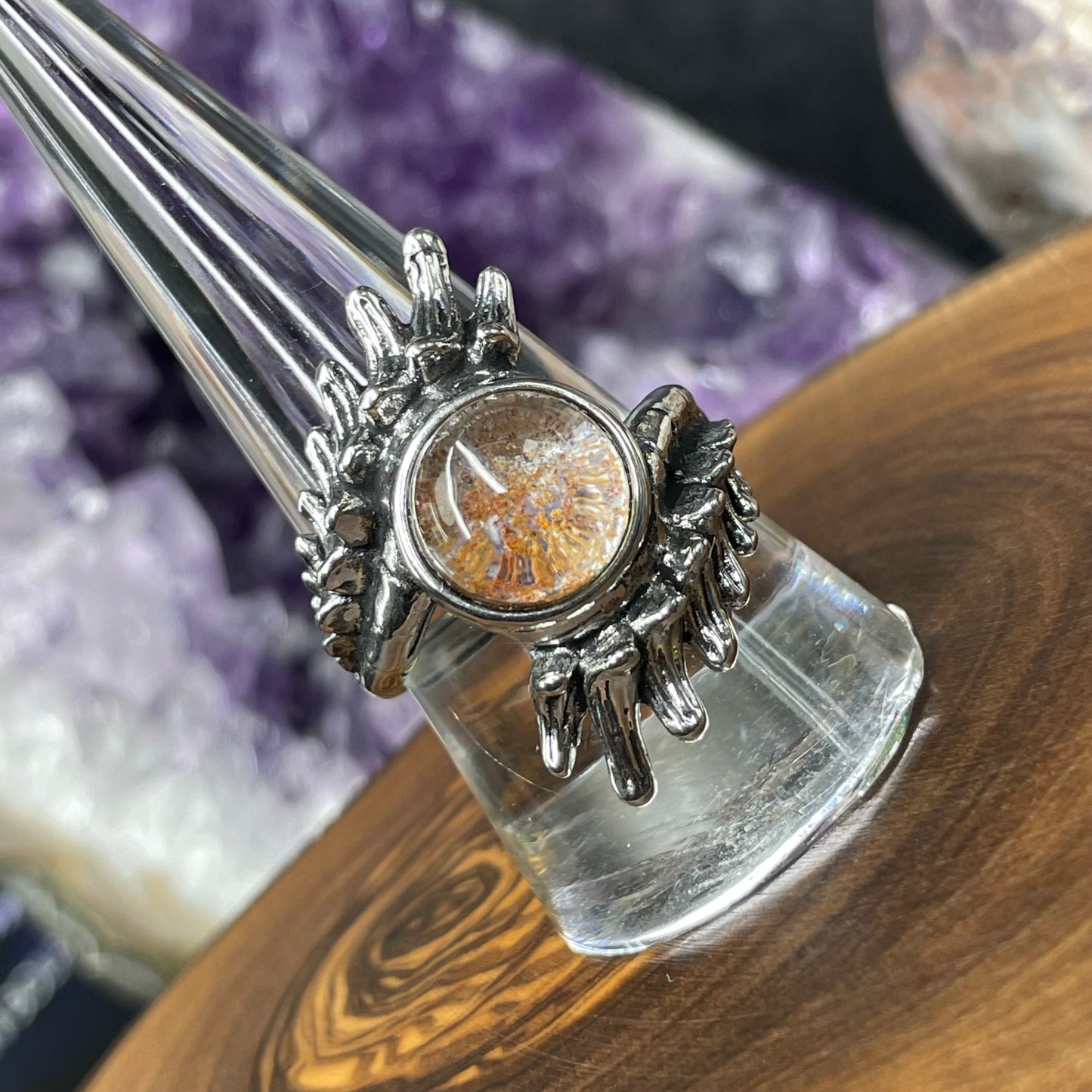 Adjustable Garden Quartz Crystal Silver Plated Ring