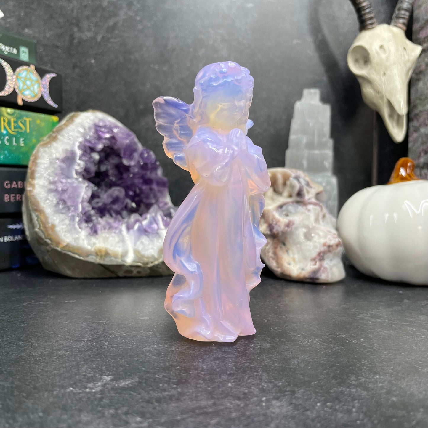 Pink Opalite Praying Angel Crystal Carving
