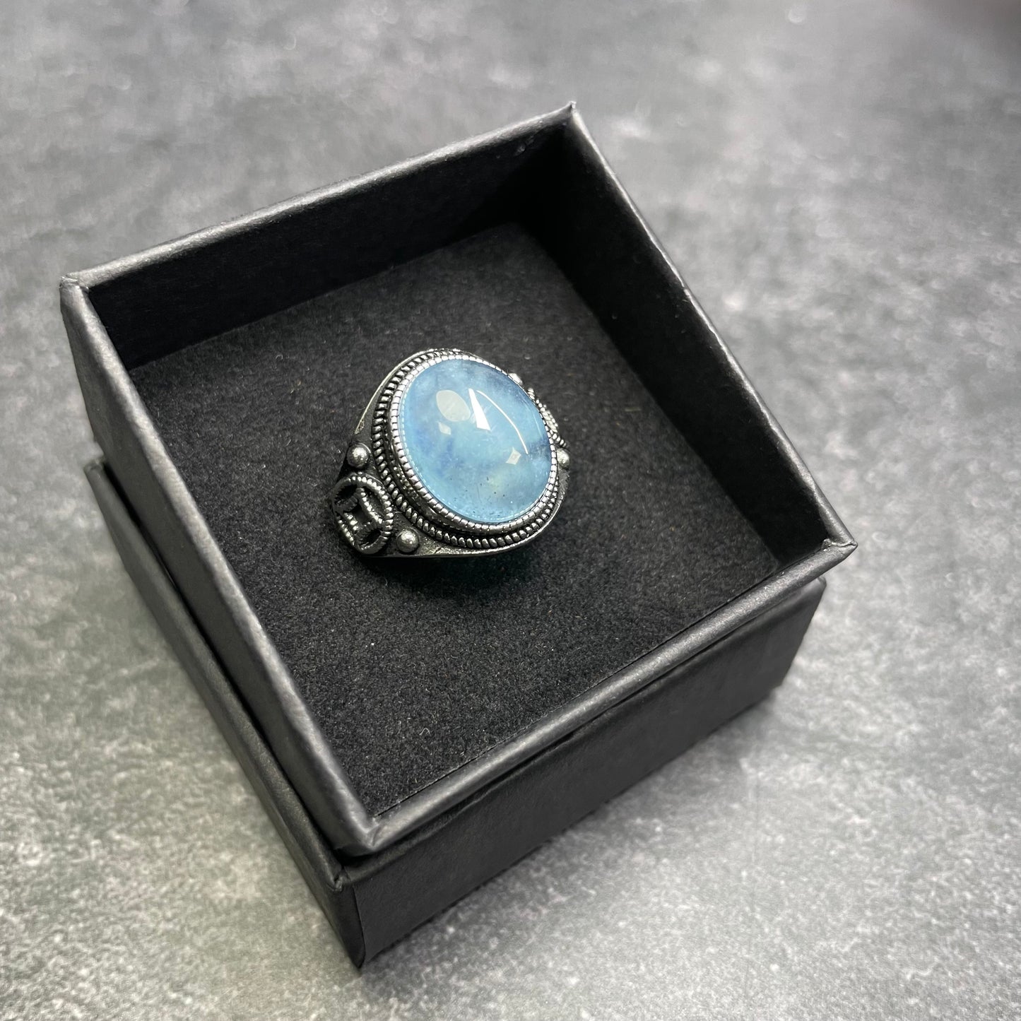 Adjustable Aquamarine Crystal Silver Plated Ring
