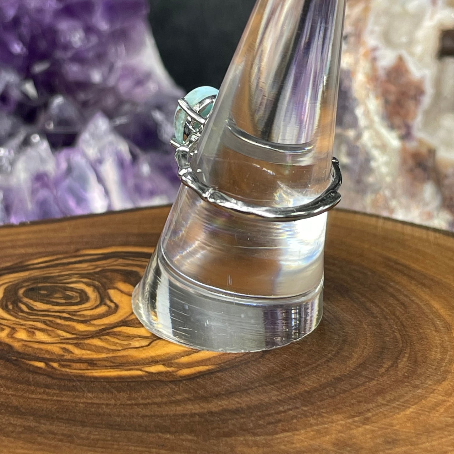 Adjustable Larimar Crystal Silver Plated Ring
