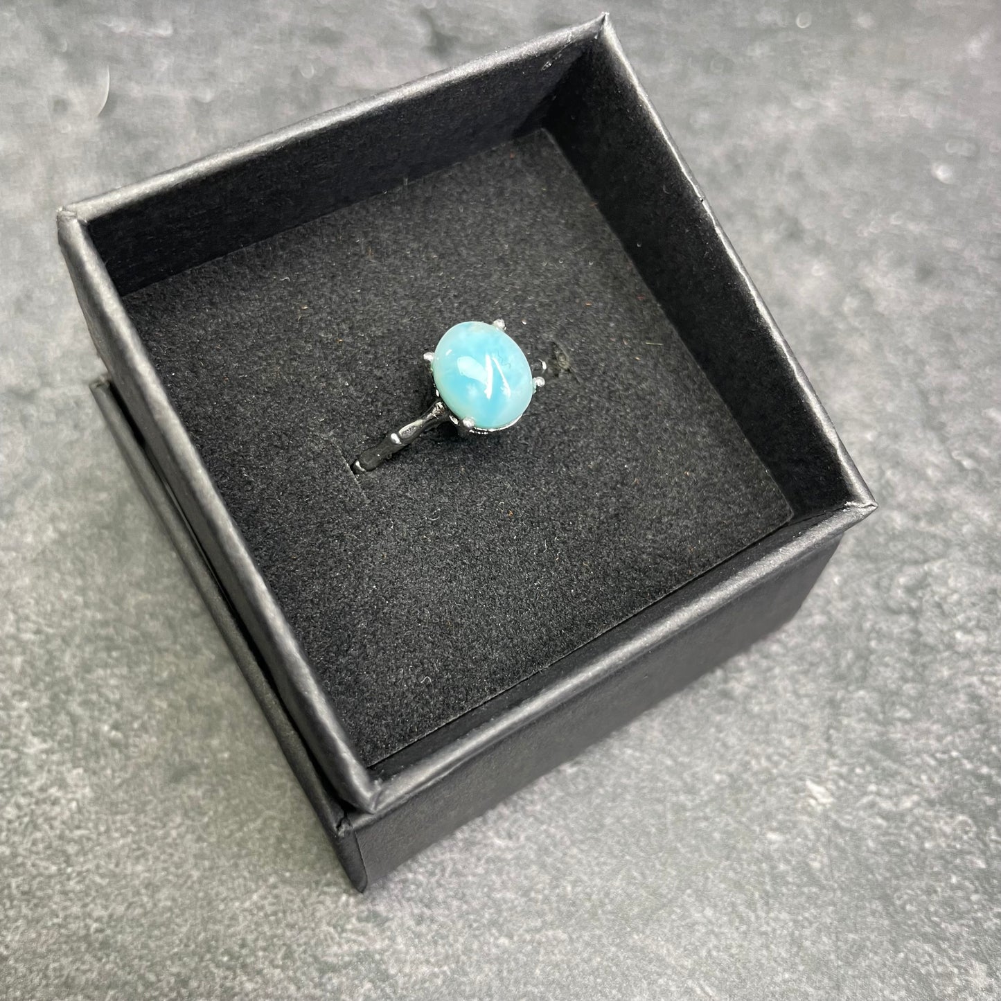 Adjustable Larimar Crystal Silver Plated Ring