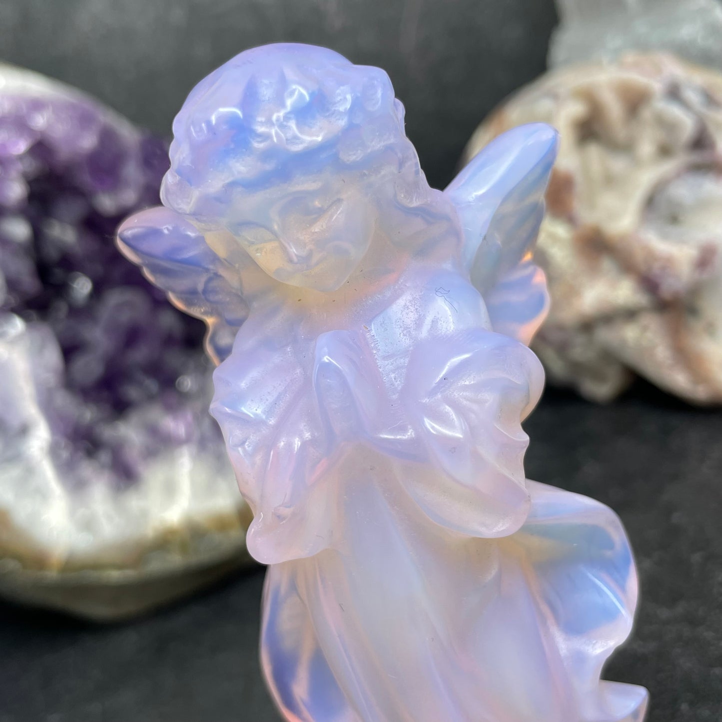 Pink Opalite Praying Angel Crystal Carving