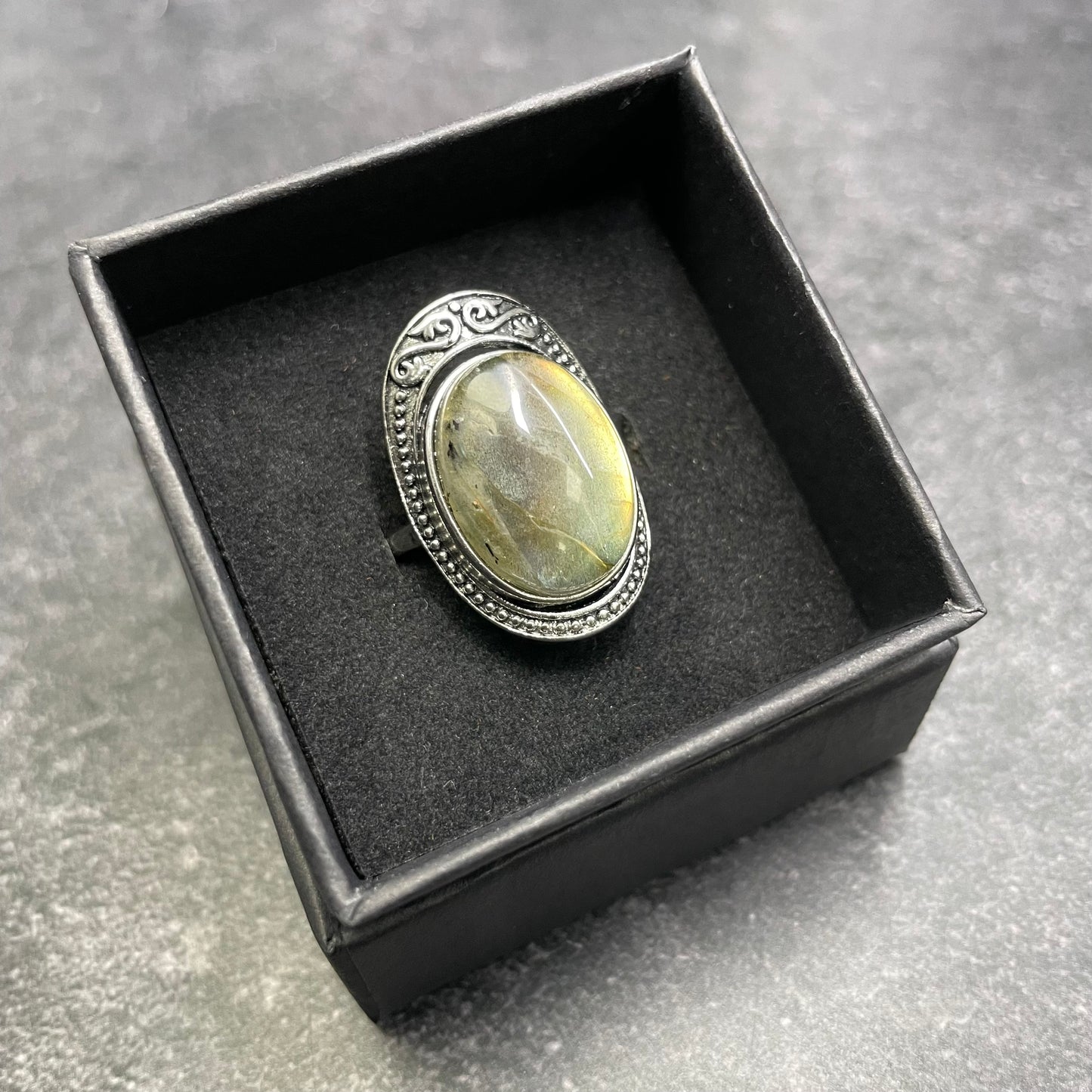 Adjustable Labradorite Crystal Silver Plated Ring