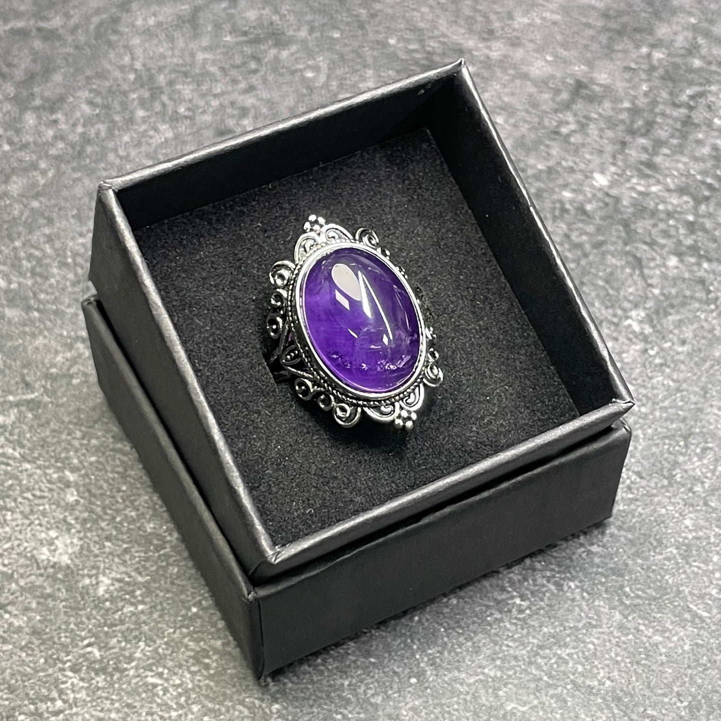 Adjustable Amethyst Crystal Silver Plated Ring
