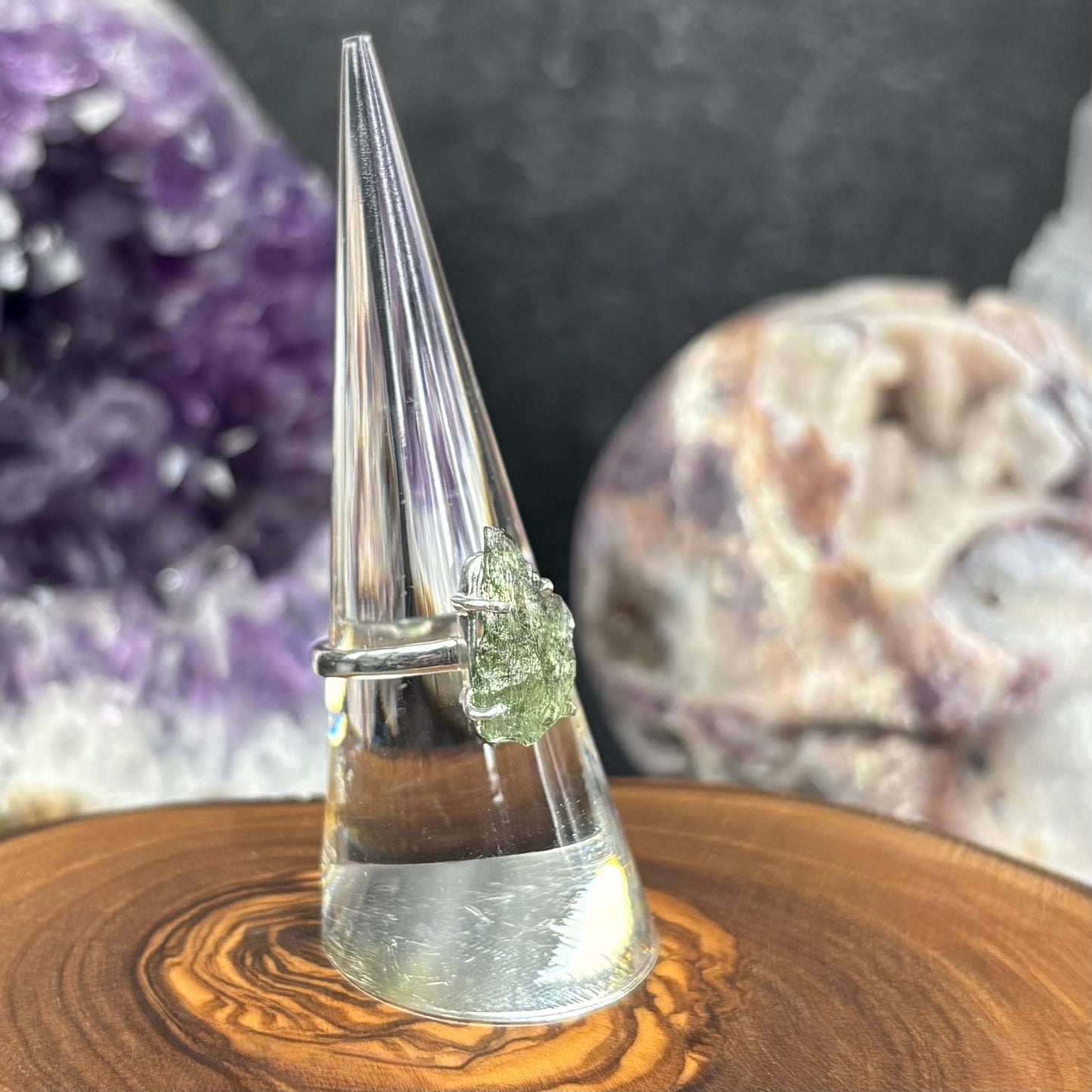 Moldavite Crystal 925 Sterling Silver Ring - UK Size N.5