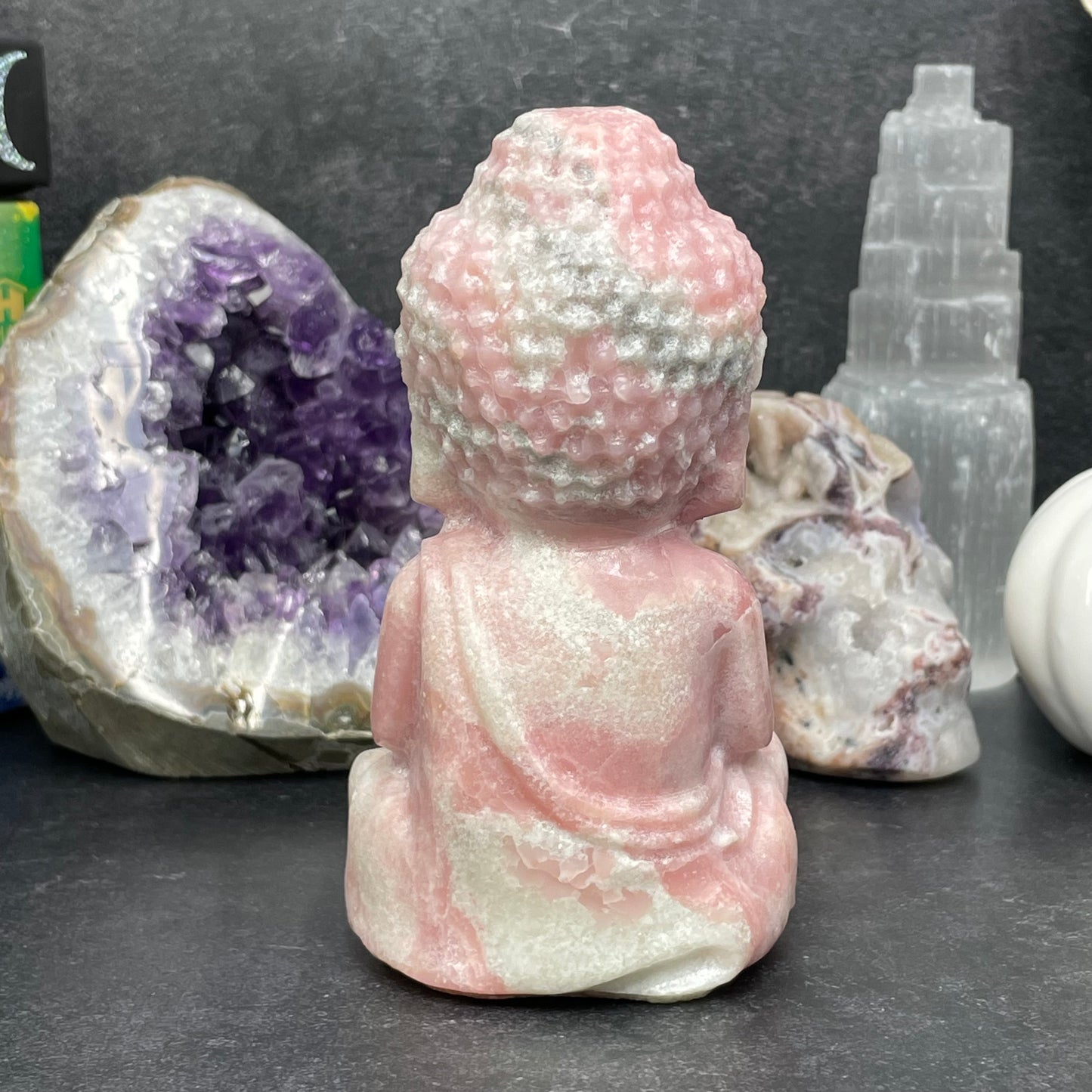 Large Pink Opal Crystal Buddha Carving