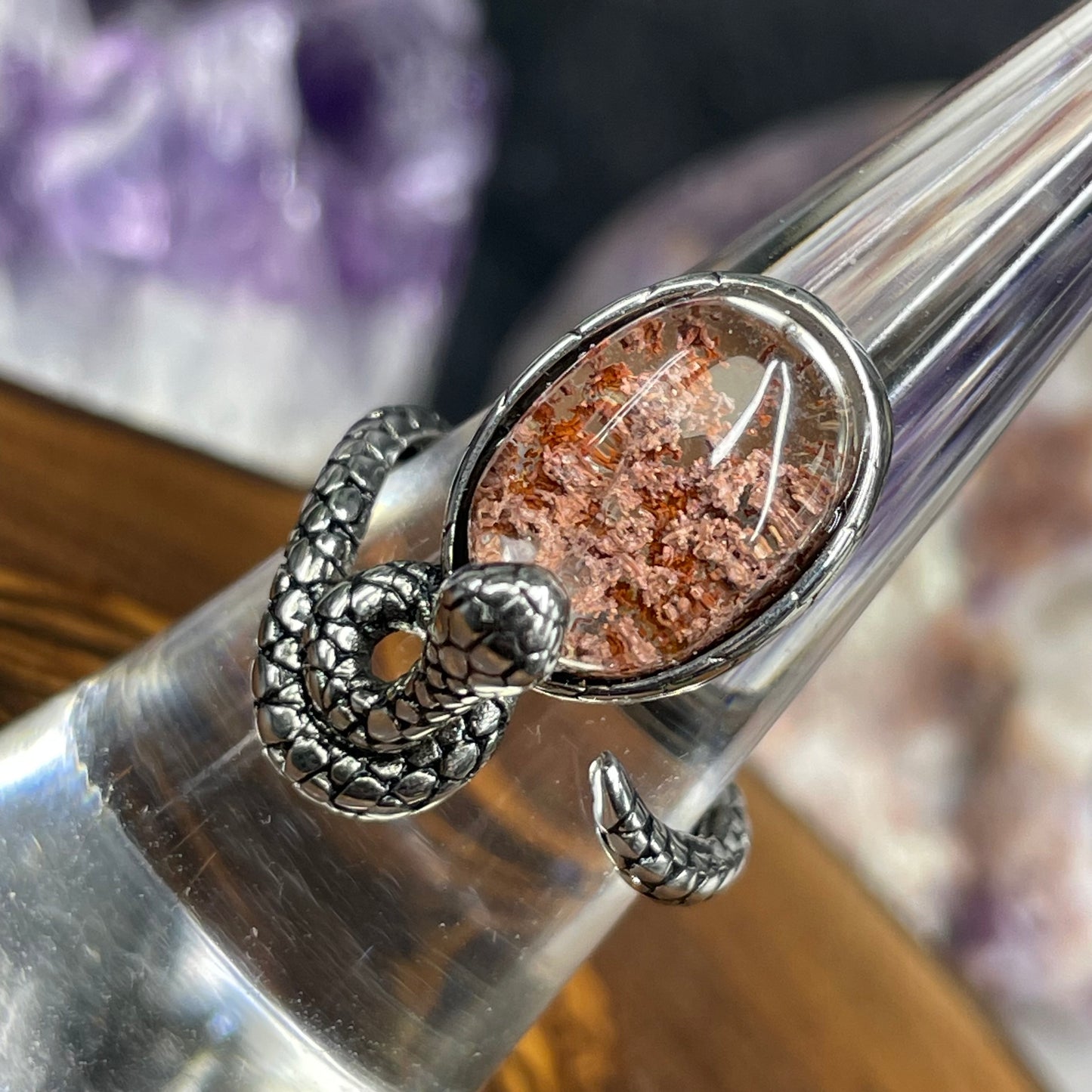 Adjustable Garden Quartz Crystal Silver Plated Snake Ring