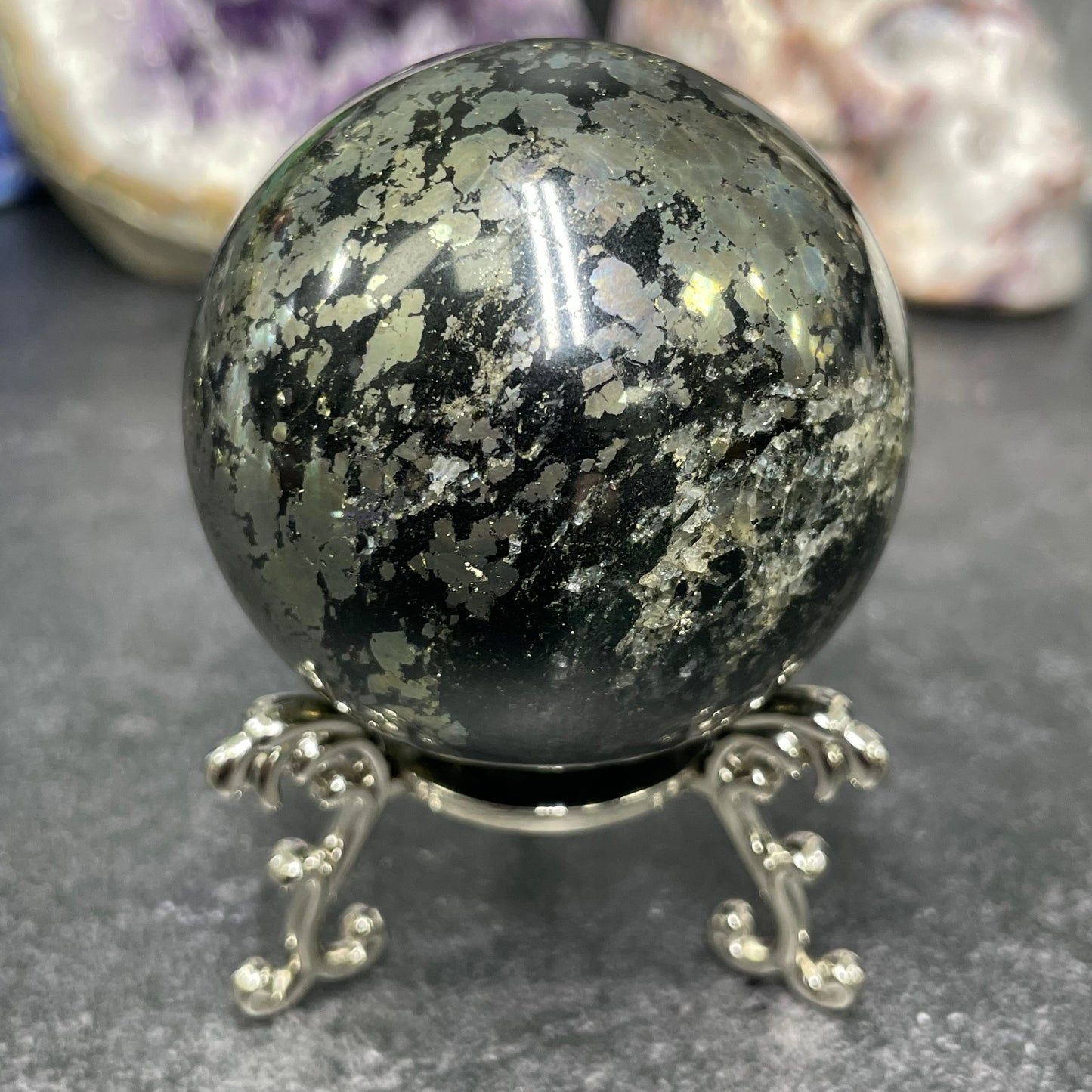 Pyrite in Magnetite Crystal Sphere