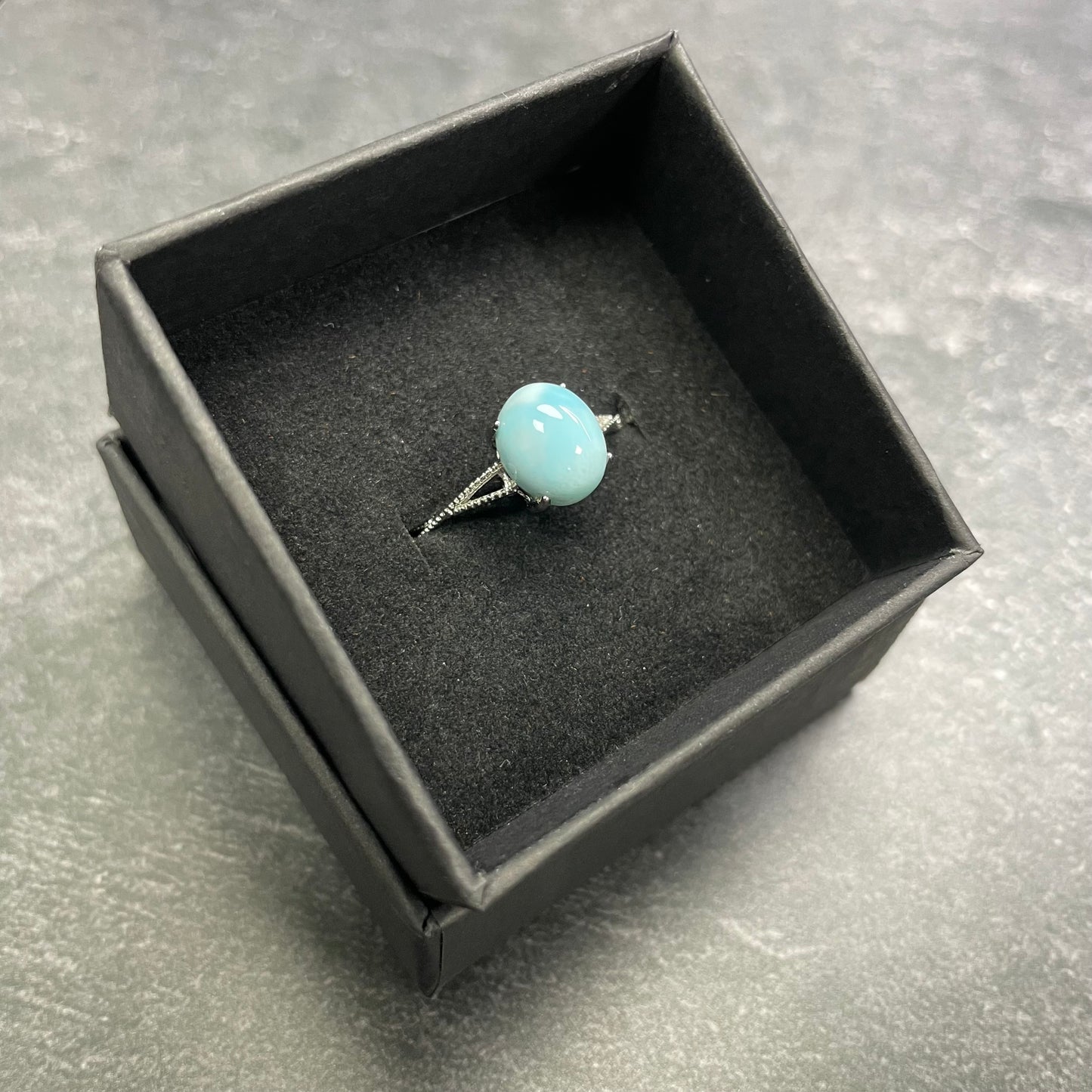 Adjustable Larimar Crystal Silver Plated Ring