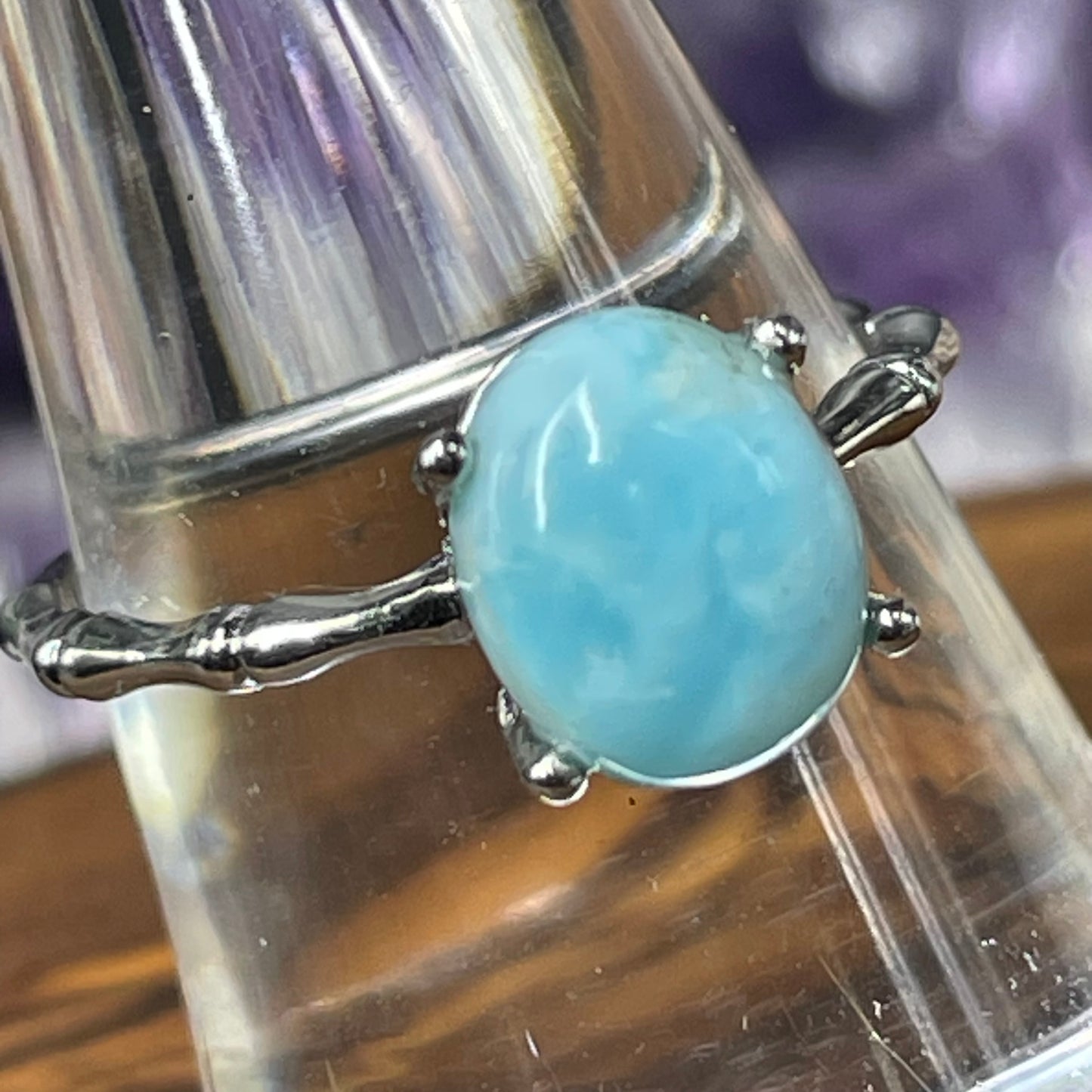 Adjustable Larimar Crystal Silver Plated Ring