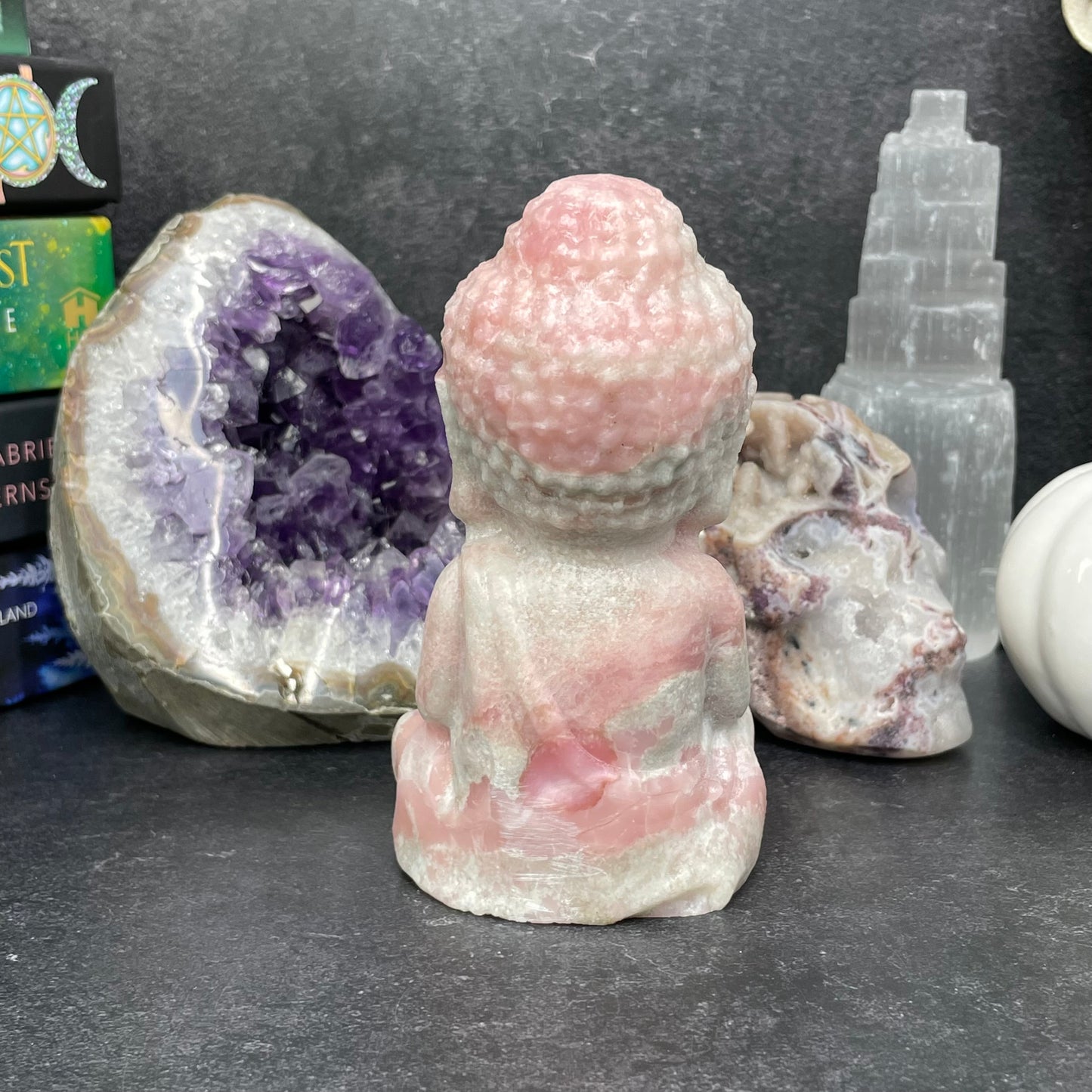 Large Pink Opal Crystal Buddha Carving