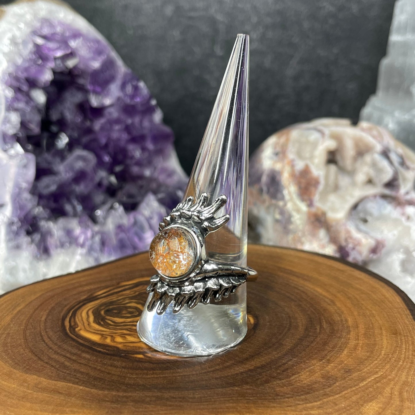 Adjustable Garden Quartz Crystal Silver Plated Ring