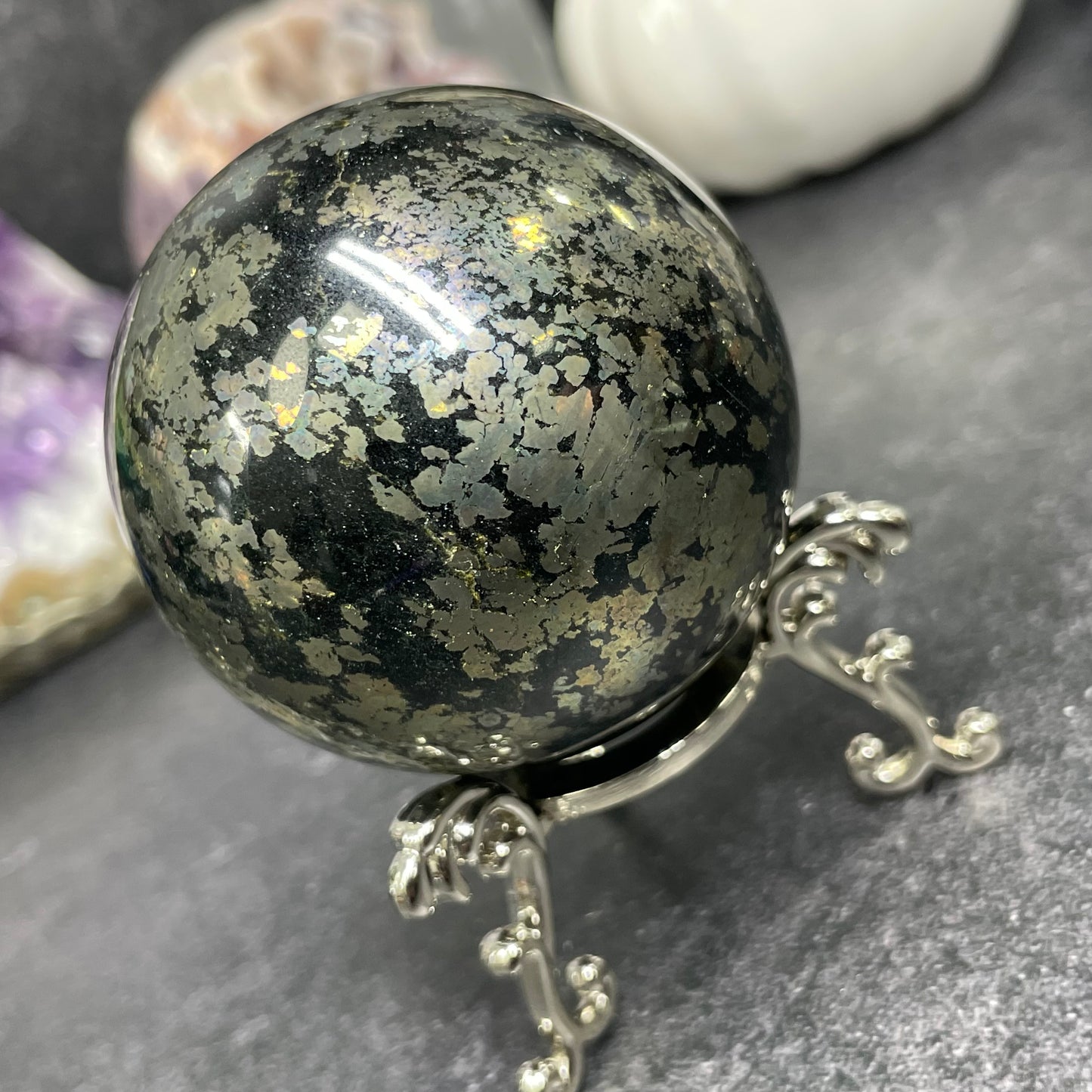 Pyrite in Magnetite Crystal Sphere