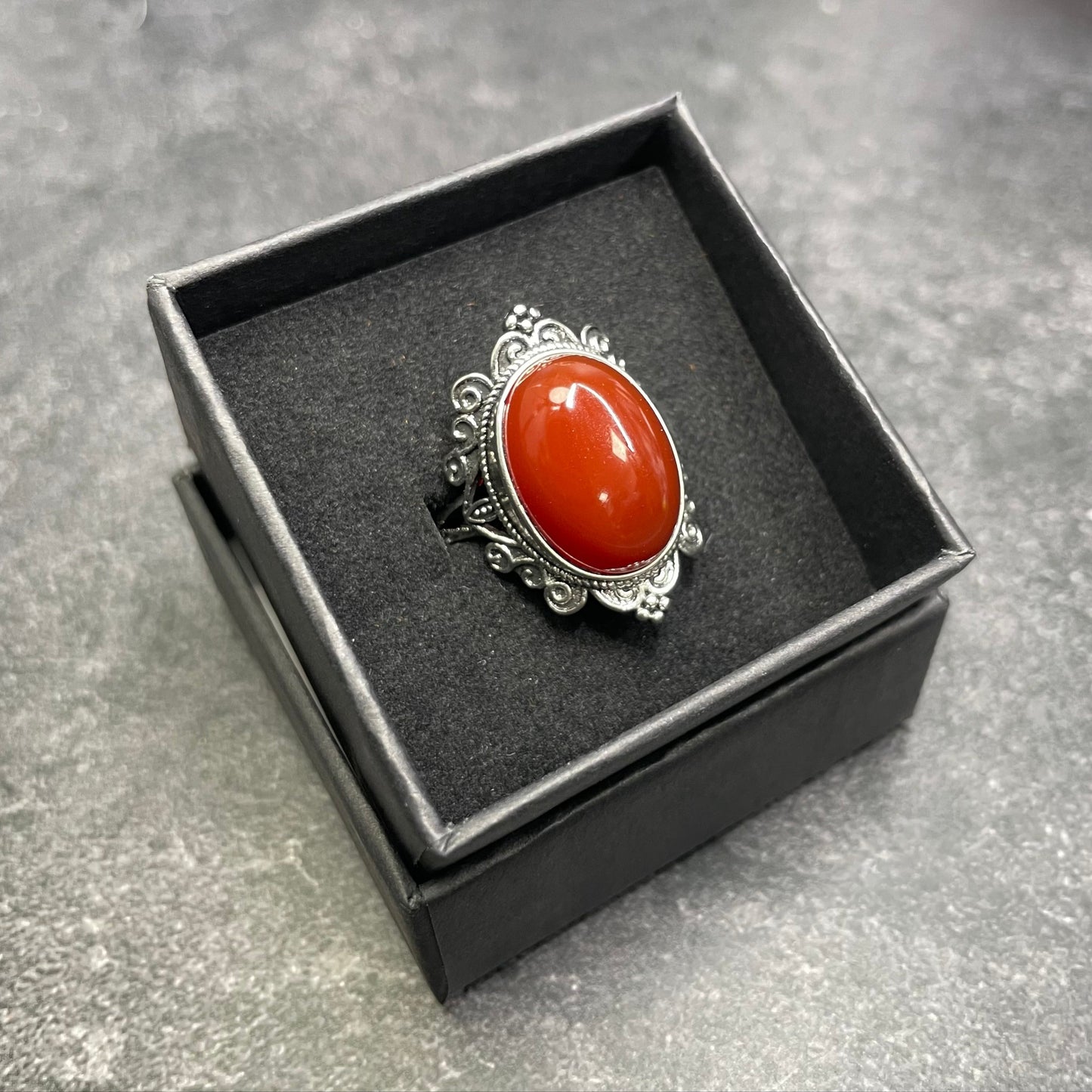Adjustable Carnelian Crystal Silver Plated Ring