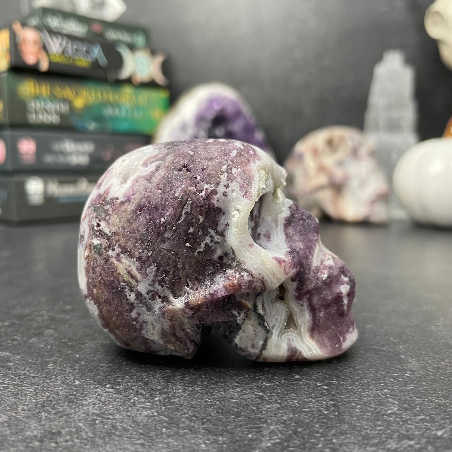 Purple Fluorite and Sphalerite Crystal Skull