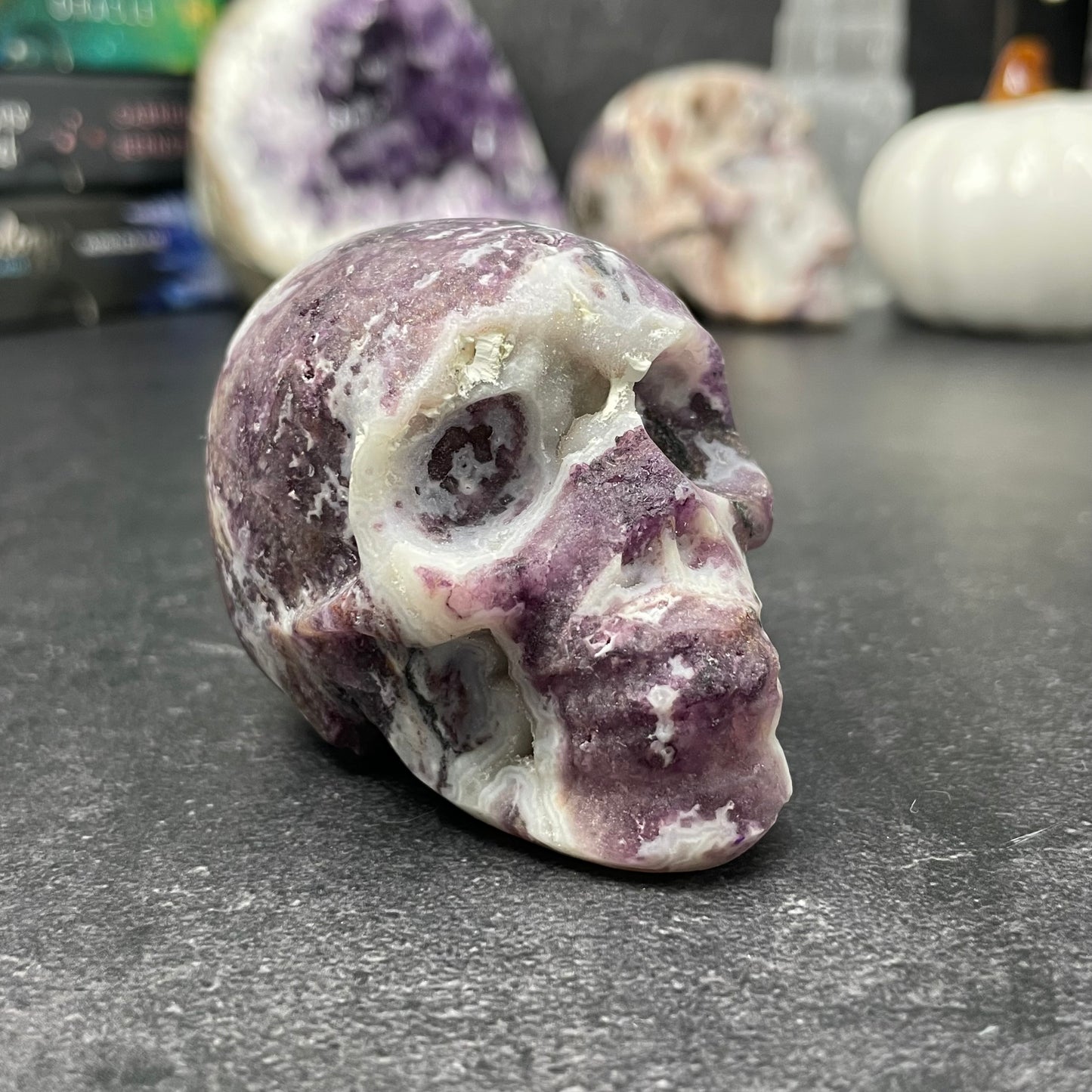 Purple Fluorite and Sphalerite Crystal Skull