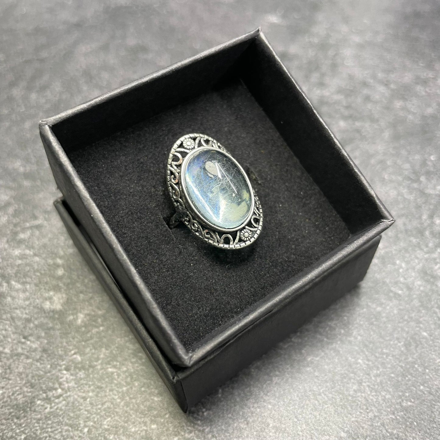 Adjustable Aquamarine Crystal Silver Plated Ring