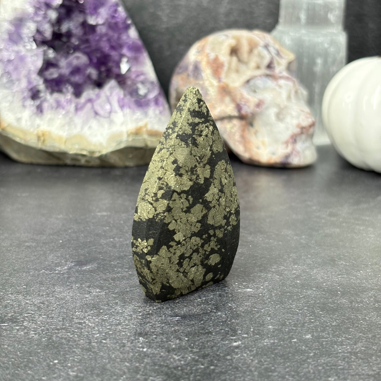 Pyrite in Magnetite Crystal Teardrop