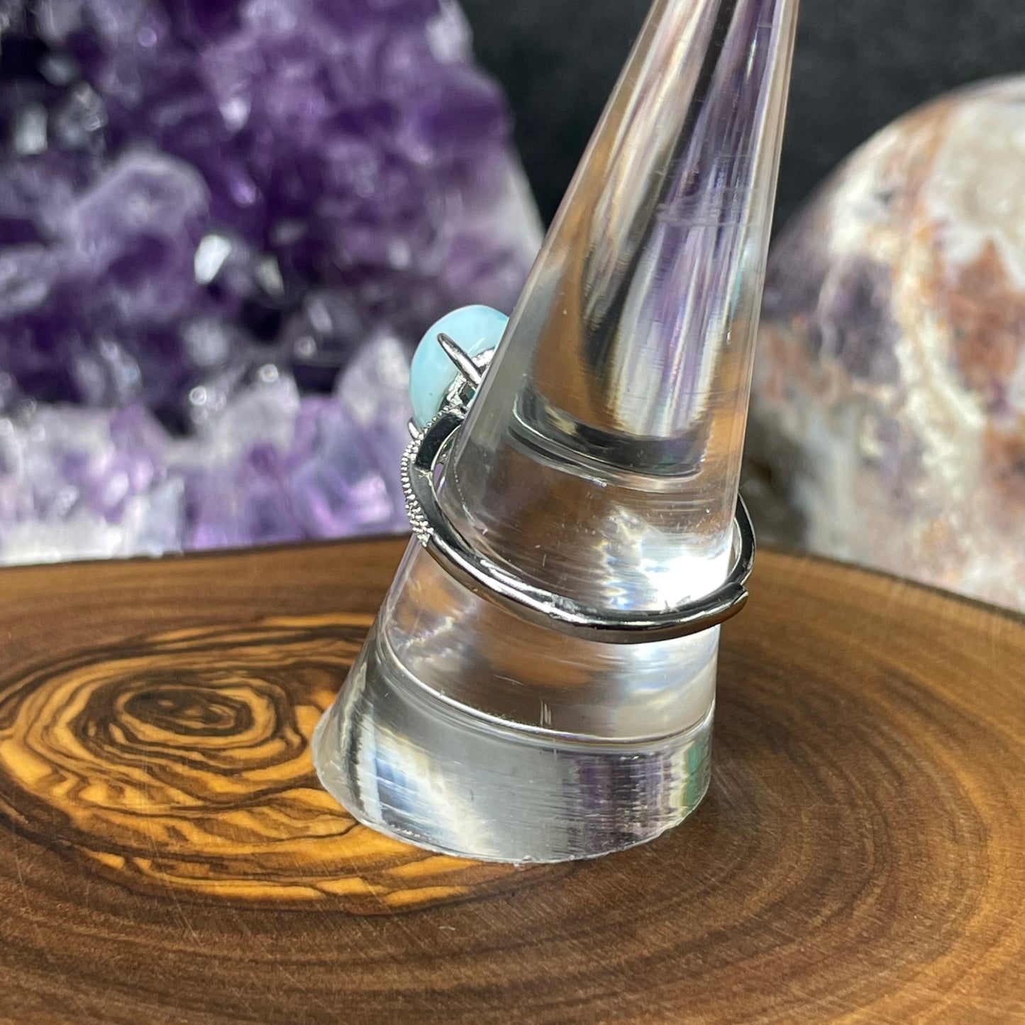 Adjustable Larimar Crystal Silver Plated Ring