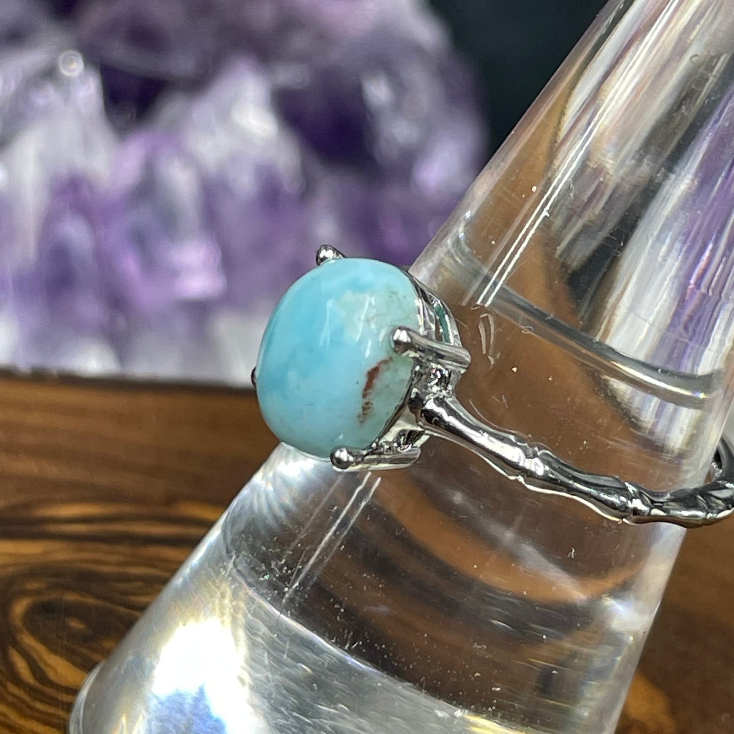 Adjustable Larimar Crystal Silver Plated Ring