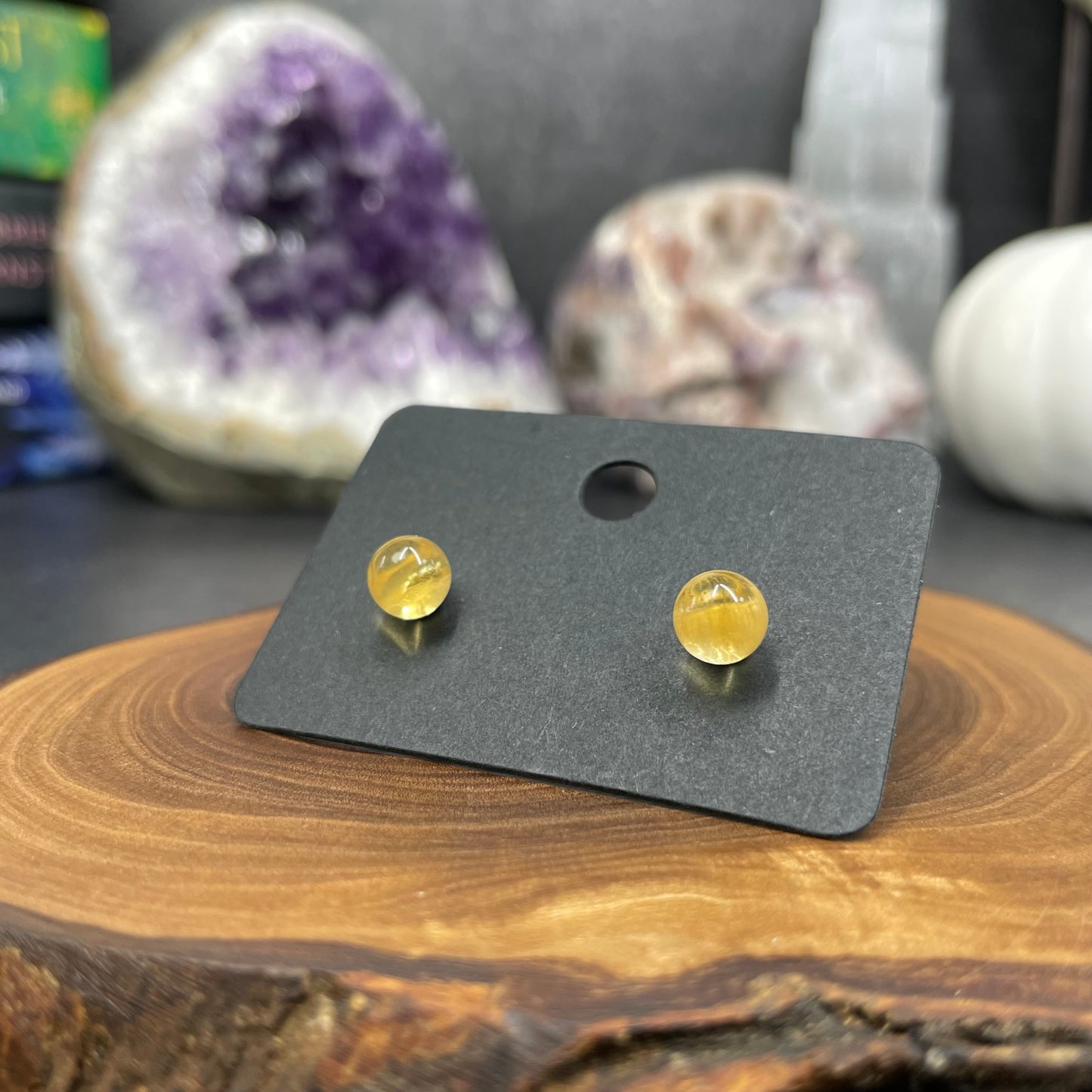 Citrine 925 Sterling Silver Crystal Stud Earrings