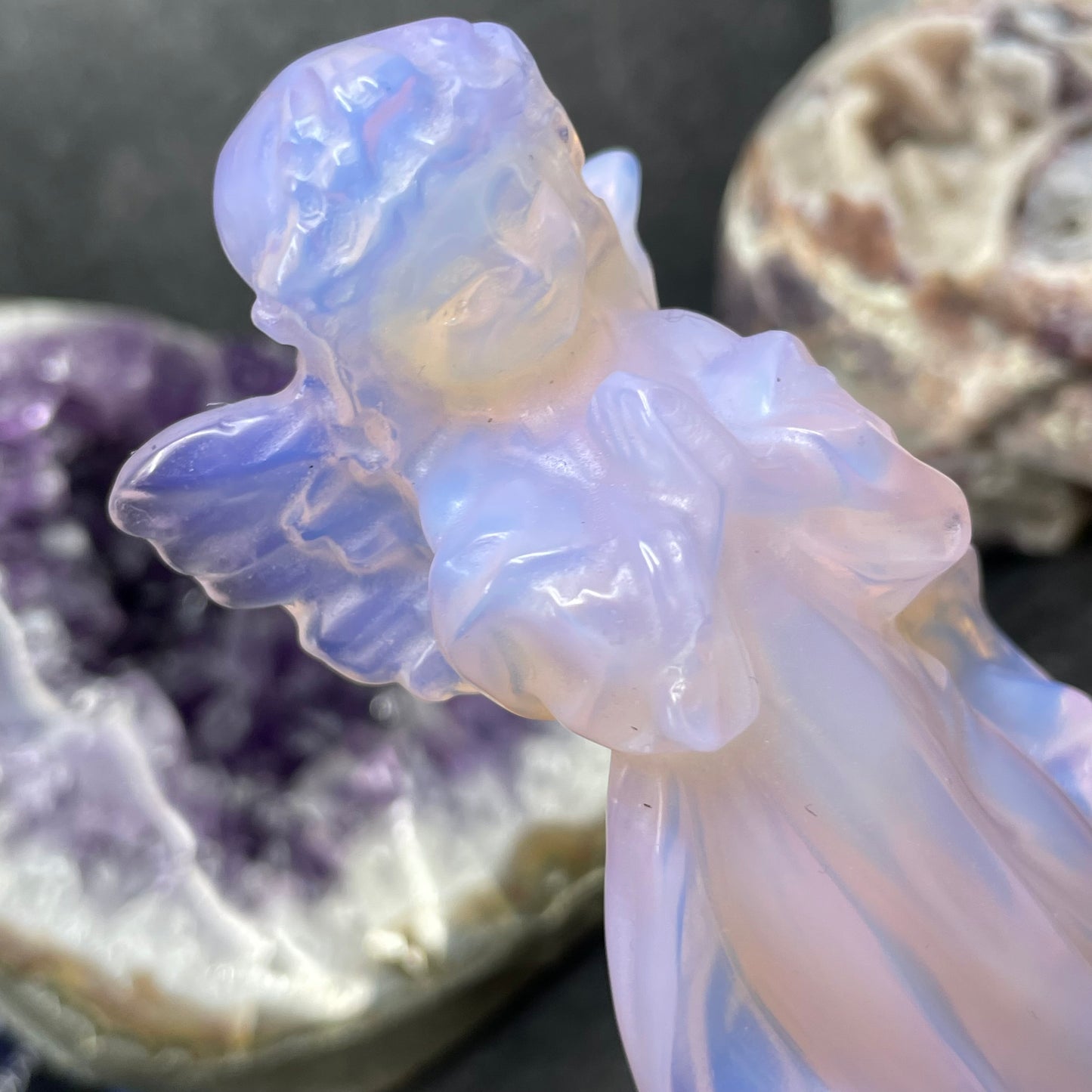 Pink Opalite Praying Angel Crystal Carving