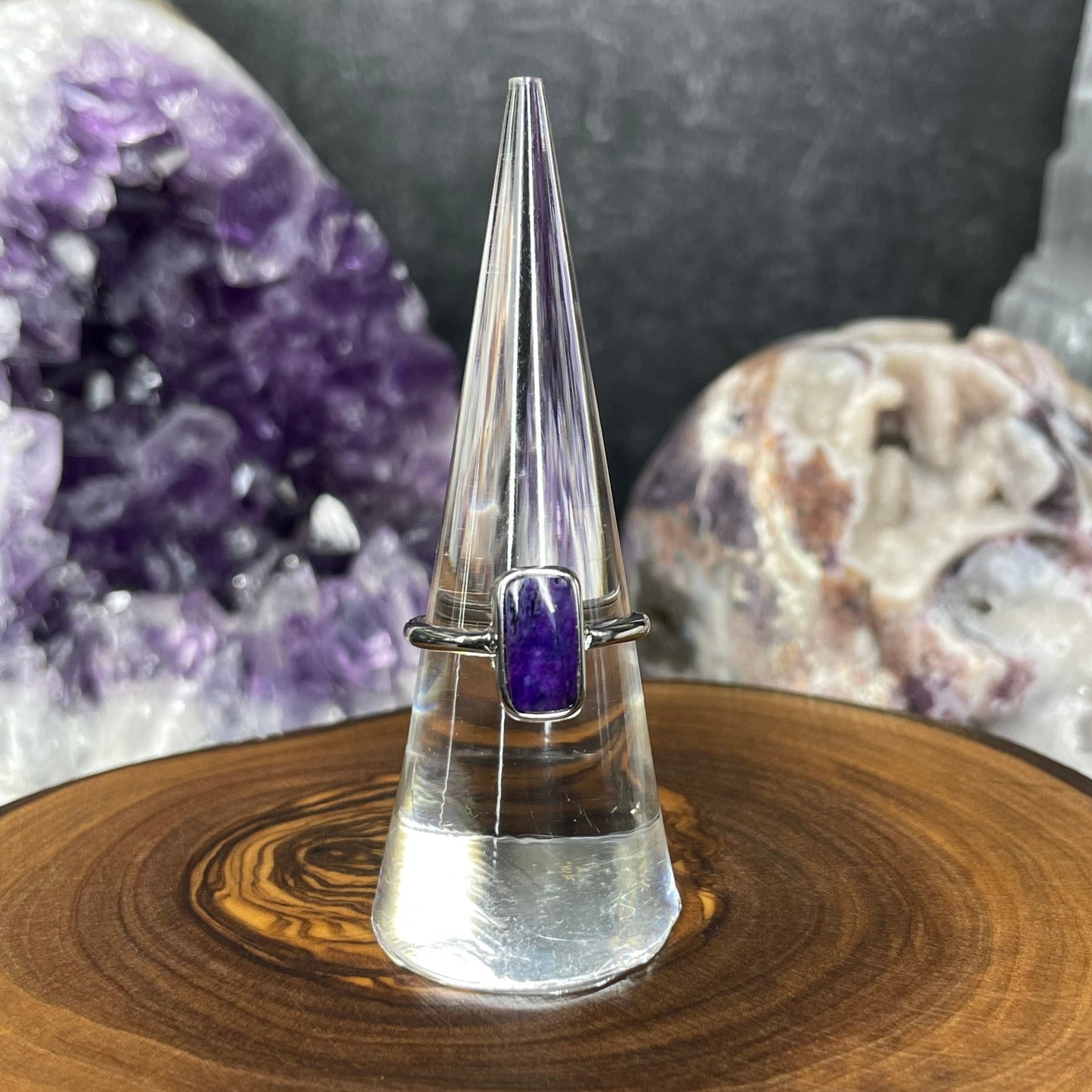 Adjustable Sugilite Crystal 925 Sterling Silver Ring