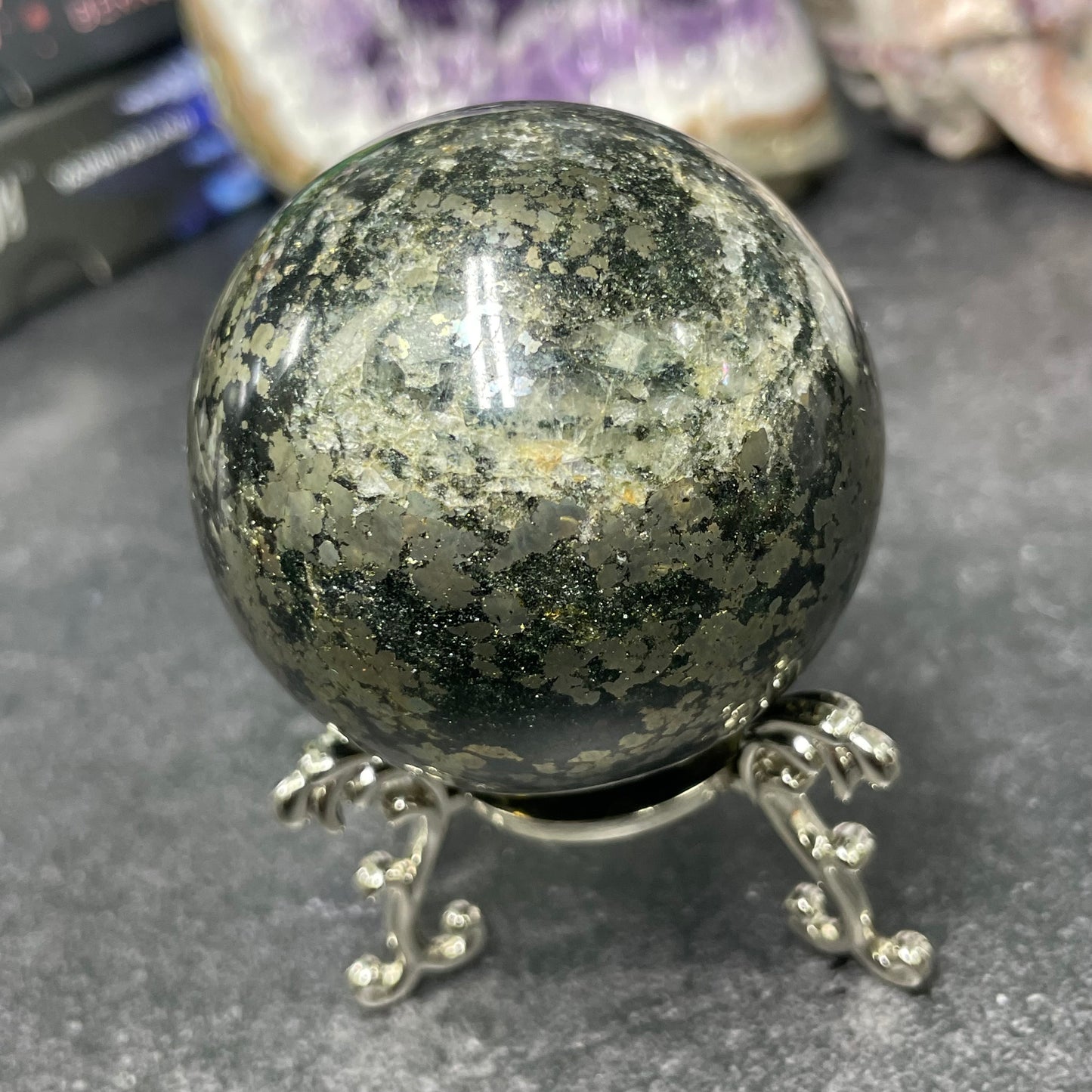 Pyrite in Magnetite Crystal Sphere