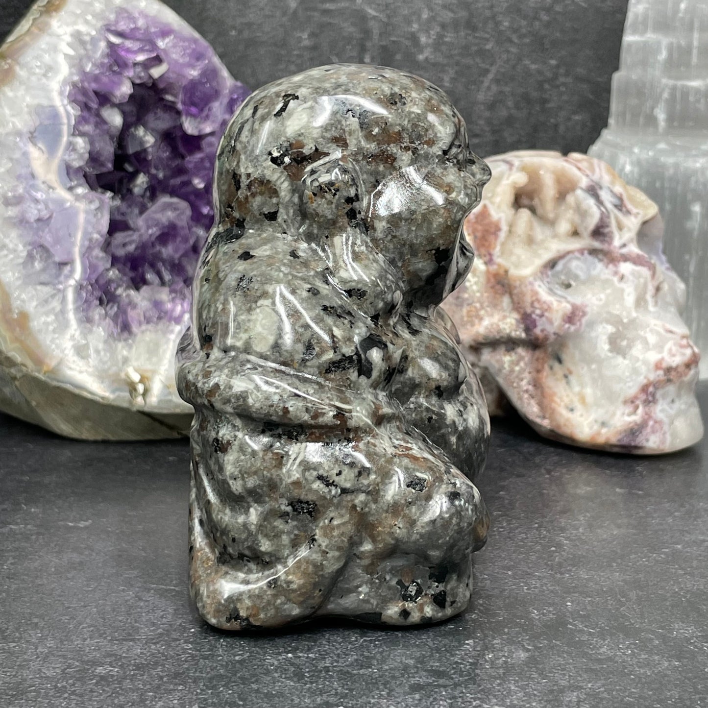 Yooperlite Crystal Laughing Buddha Carving