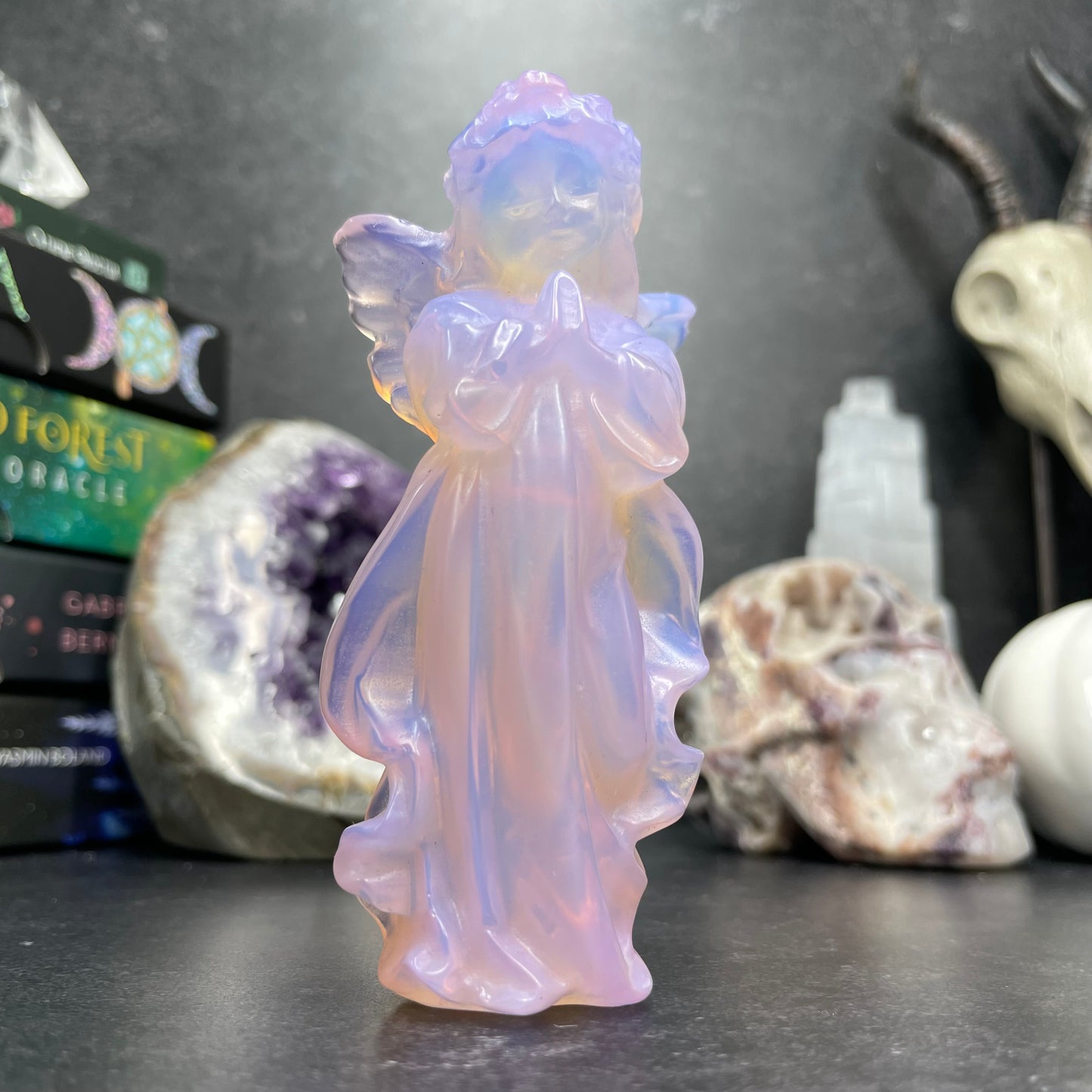 Pink Opalite Praying Angel Crystal Carving