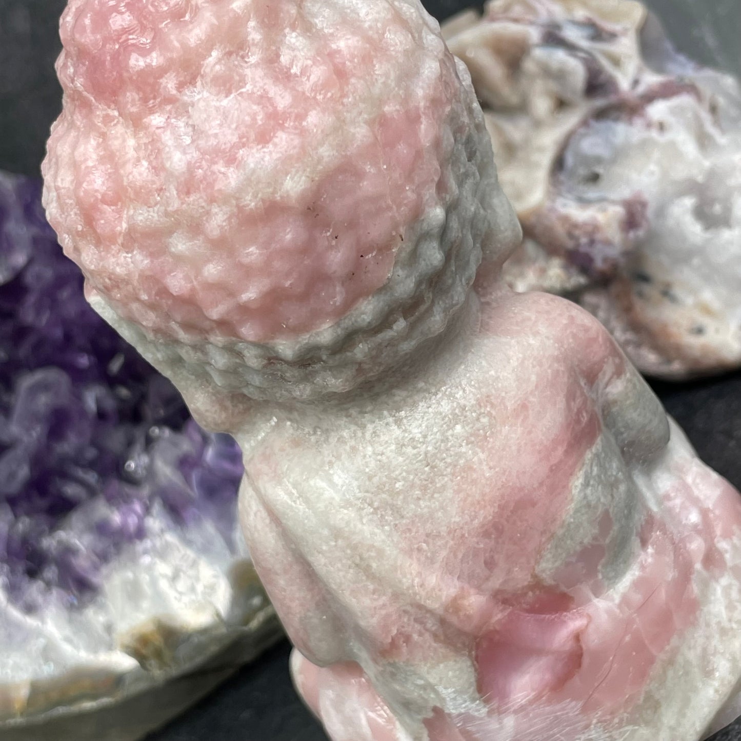 Large Pink Opal Crystal Buddha Carving