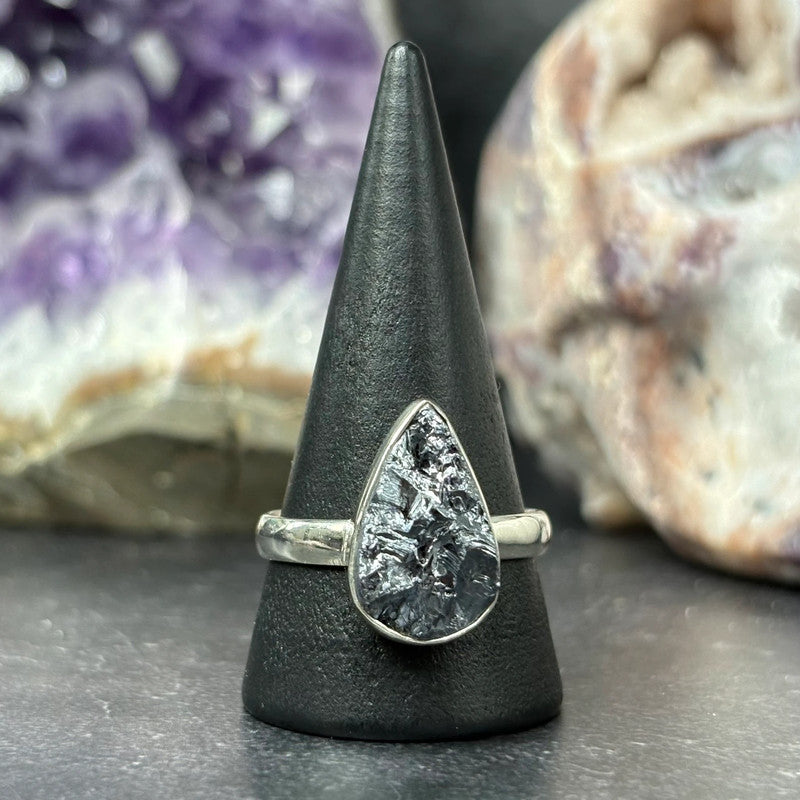 Campo del Cielo Meteorite Crystal 925 Sterling Silver Ring - UK Size U