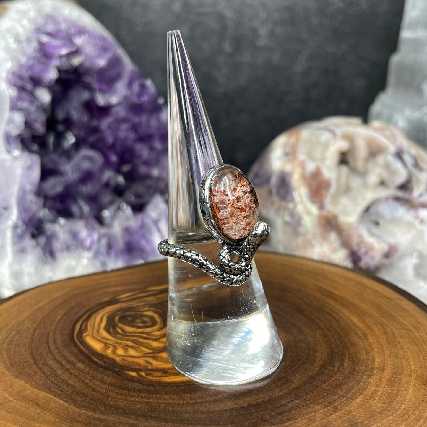 Adjustable Garden Quartz Crystal Silver Plated Snake Ring