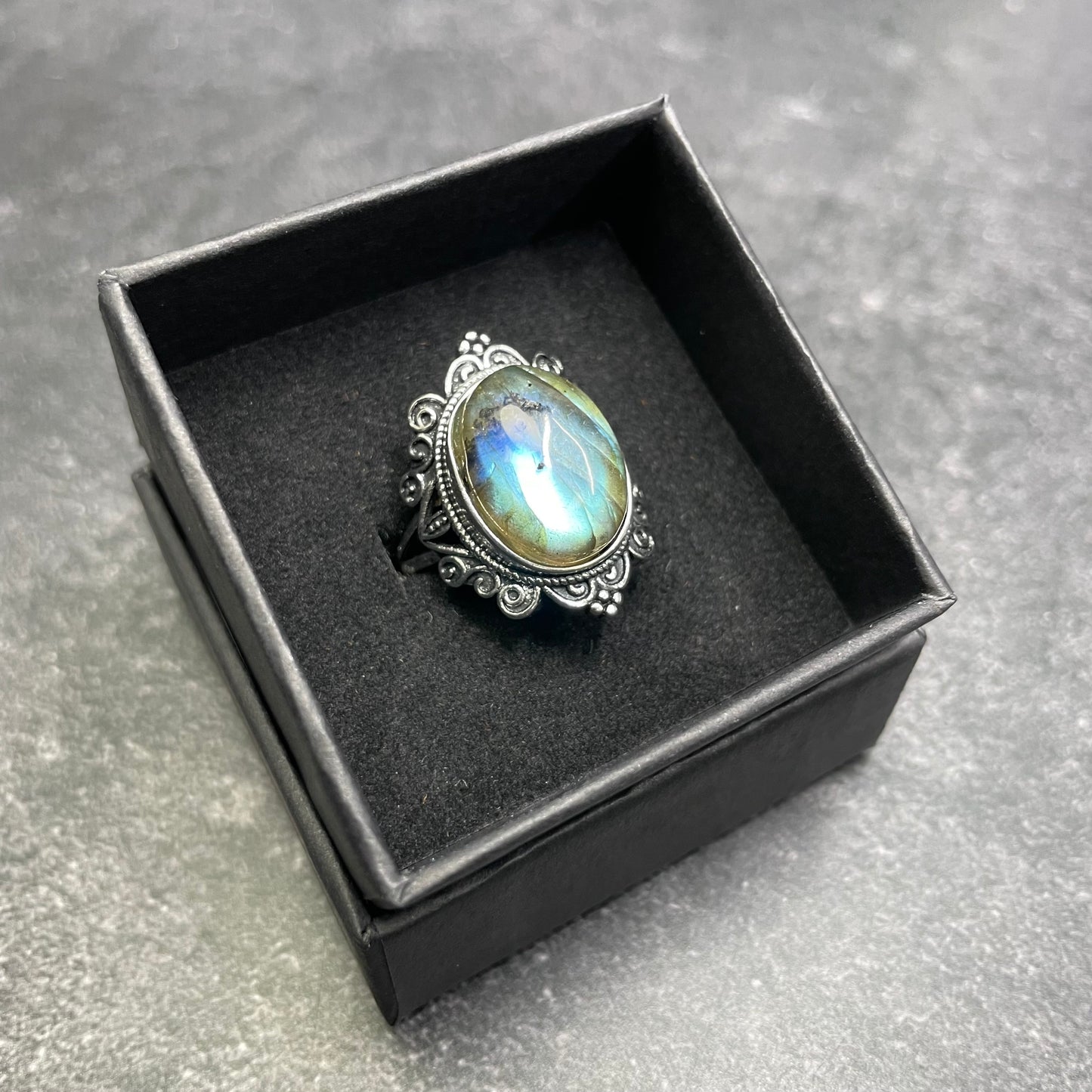 Adjustable Labradorite Crystal Silver Plated Ring