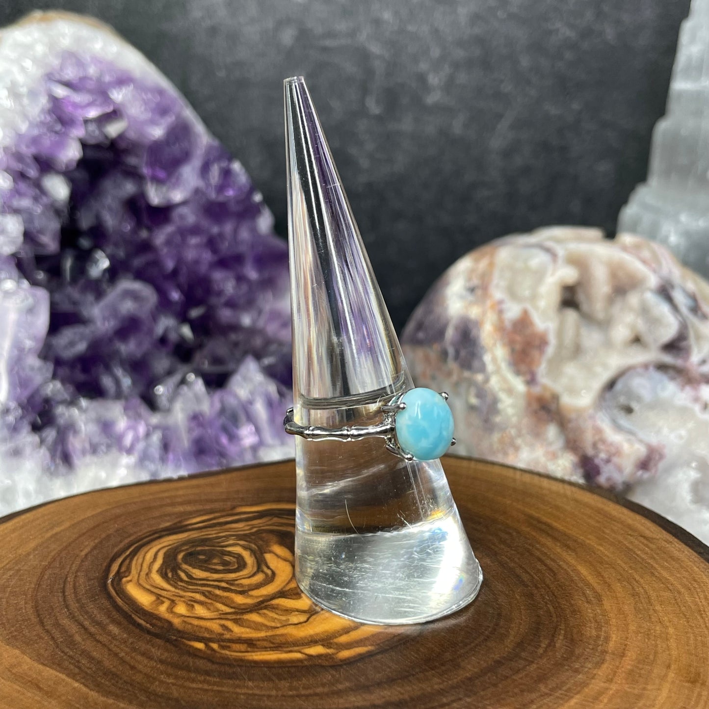 Adjustable Larimar Crystal Silver Plated Ring