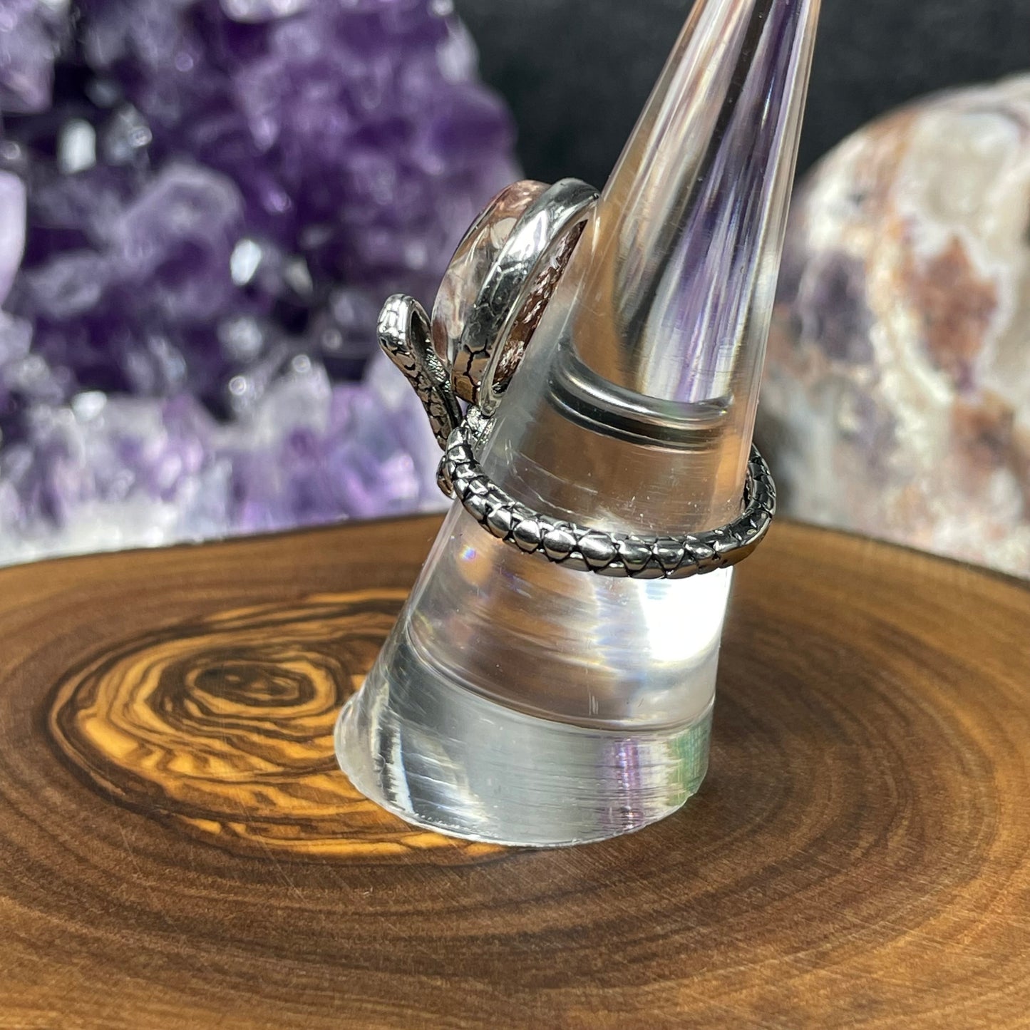 Adjustable Garden Quartz Crystal Silver Plated Snake Ring
