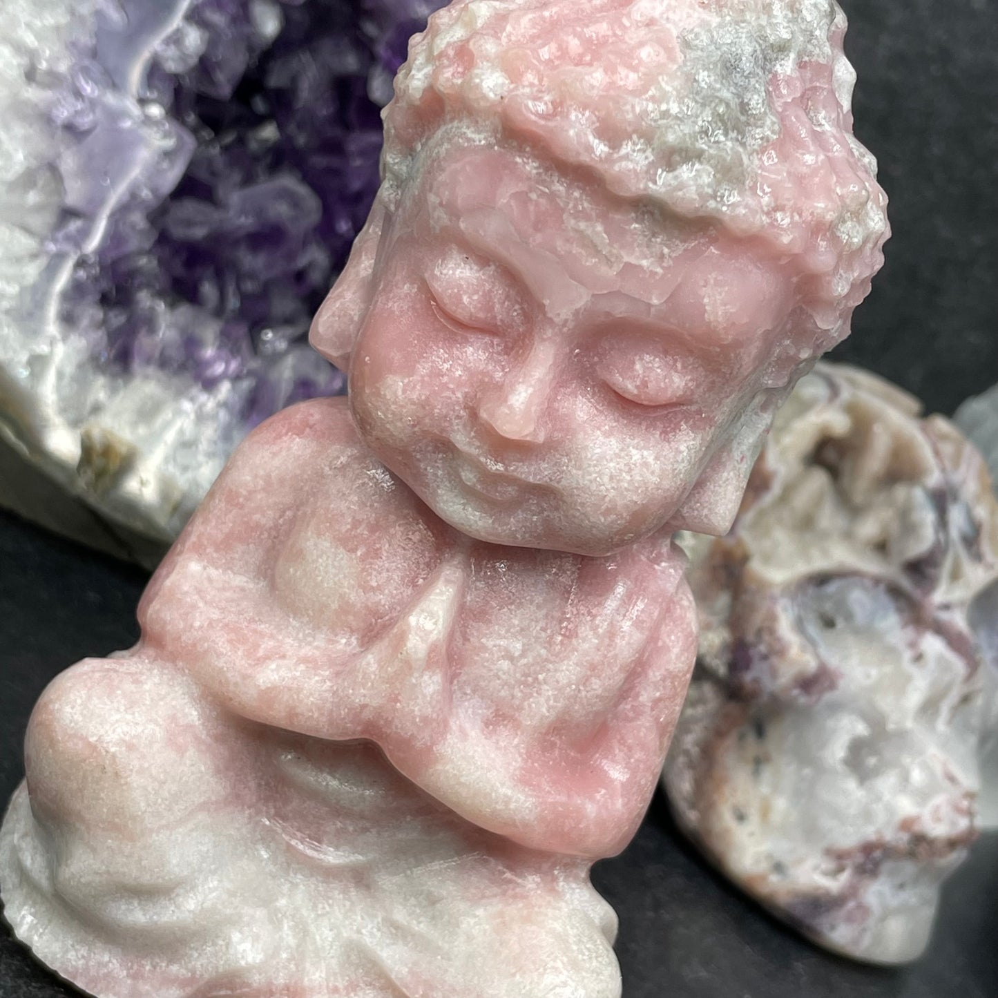 Large Pink Opal Crystal Buddha Carving