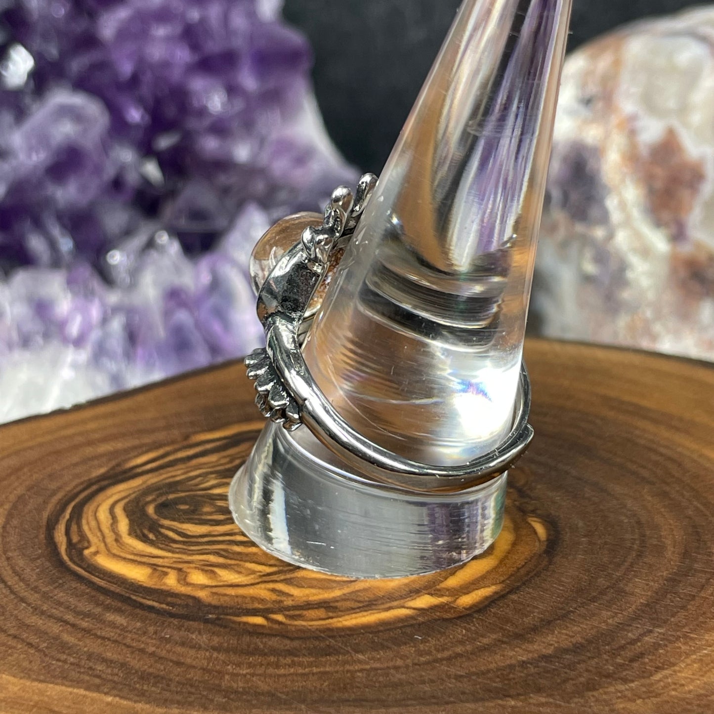 Adjustable Garden Quartz Crystal Silver Plated Ring