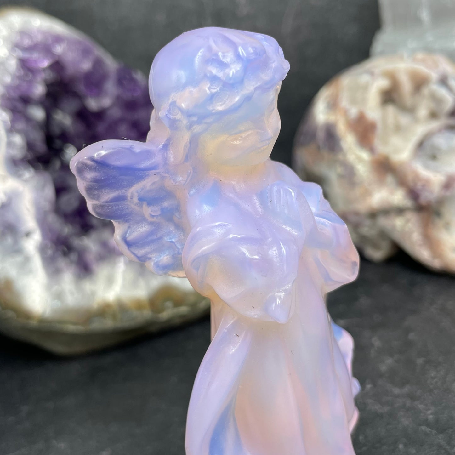 Pink Opalite Praying Angel Crystal Carving
