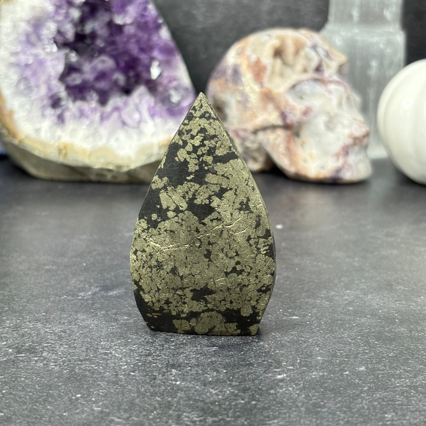 Pyrite in Magnetite Crystal Teardrop
