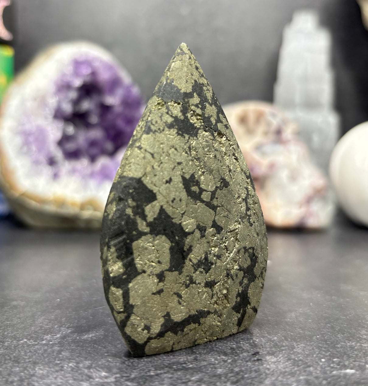 Pyrite in Magnetite Crystal Teardrop