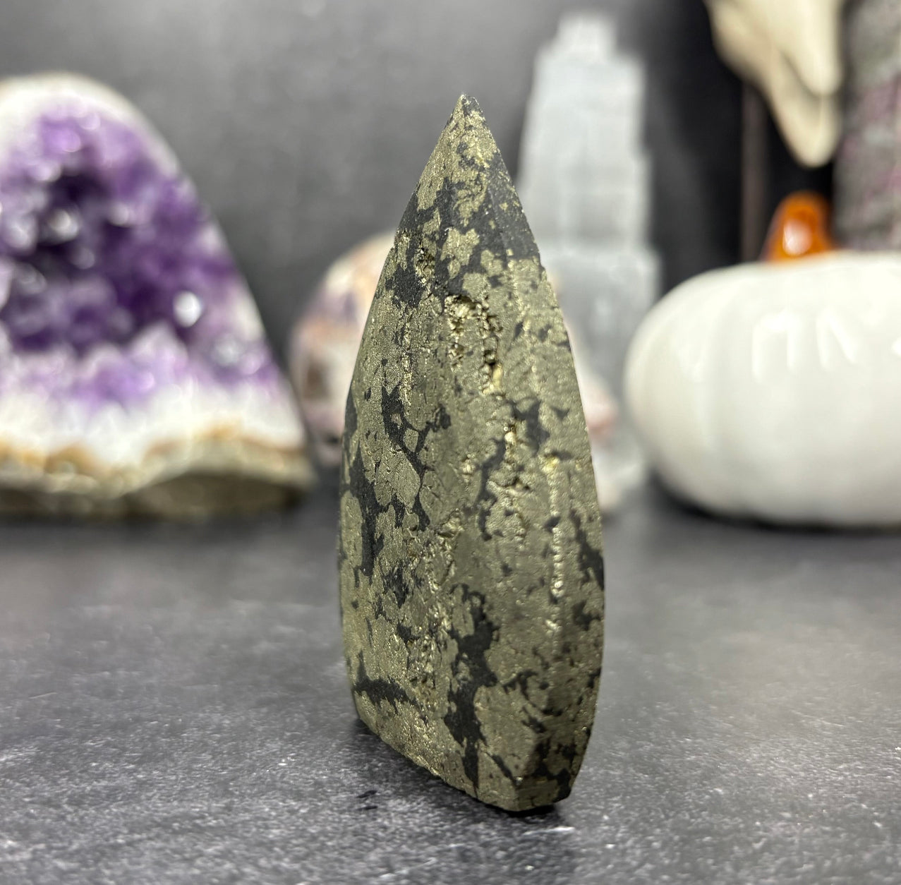 Pyrite in Magnetite Crystal Teardrop