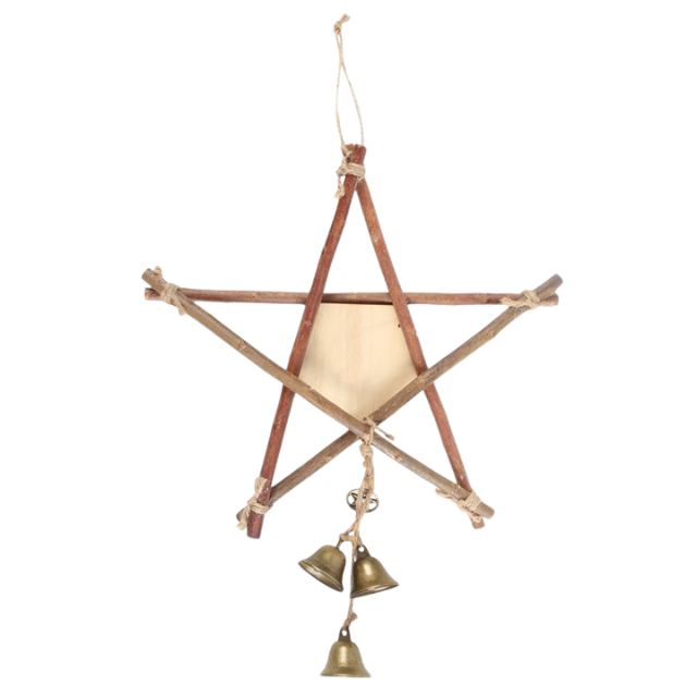 Large Witches Welcome Hanging Willow Pentagram Sign with Bells