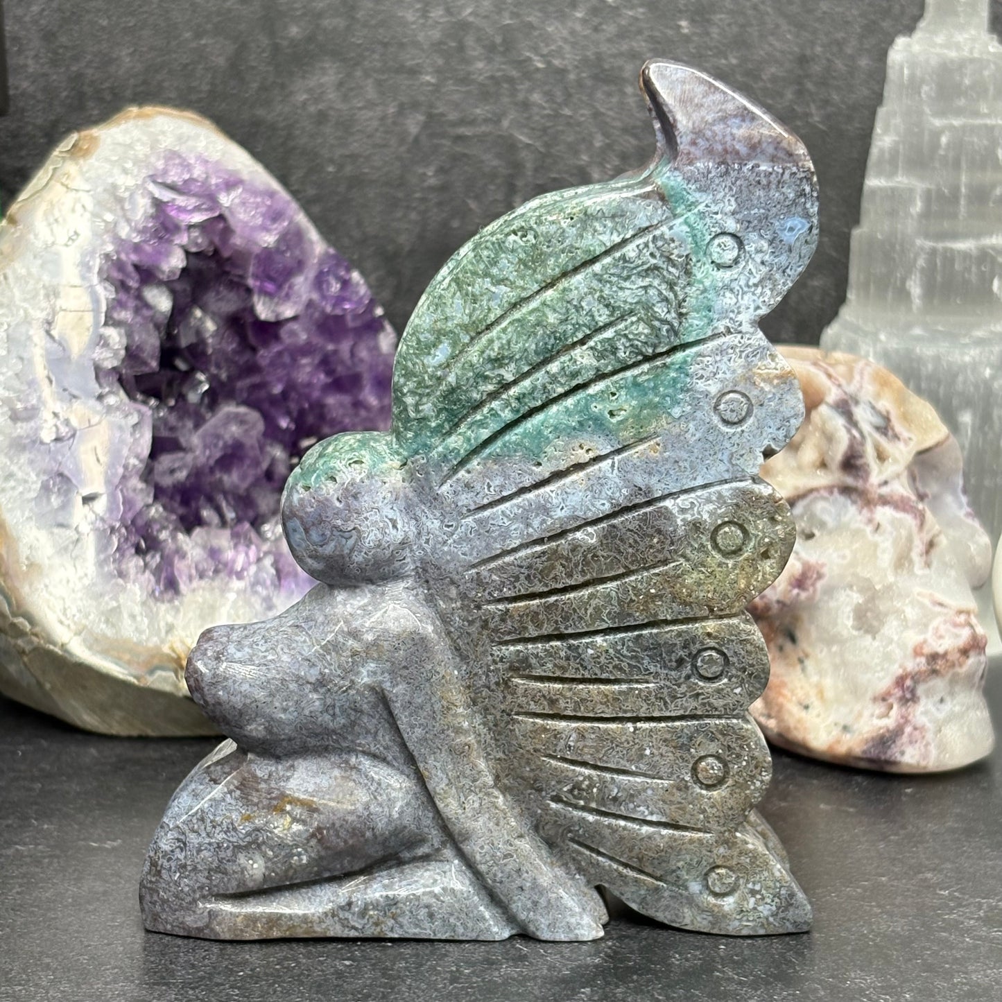 Large Ocean Jasper Crystal Fairy Carving