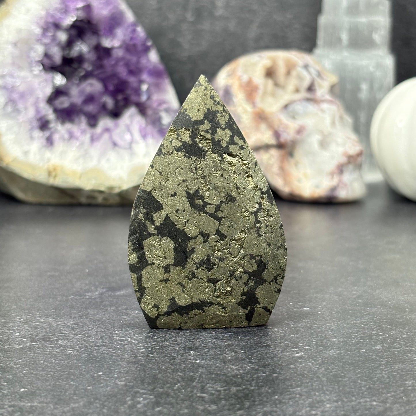 Pyrite in Magnetite Crystal Teardrop